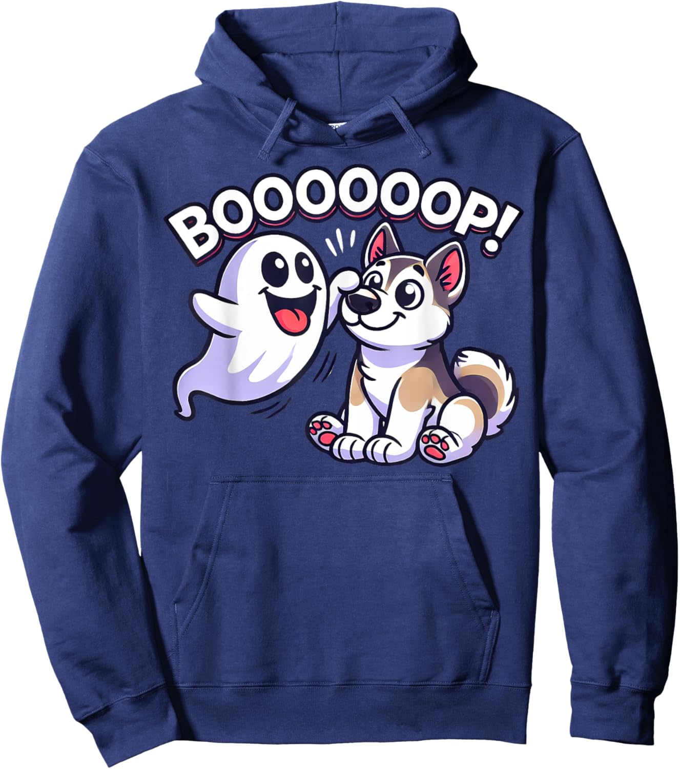 Funny Halloween Ghost Husky Dog Boop Silly Puppy Humor Hoodie - Hoodie | Navy