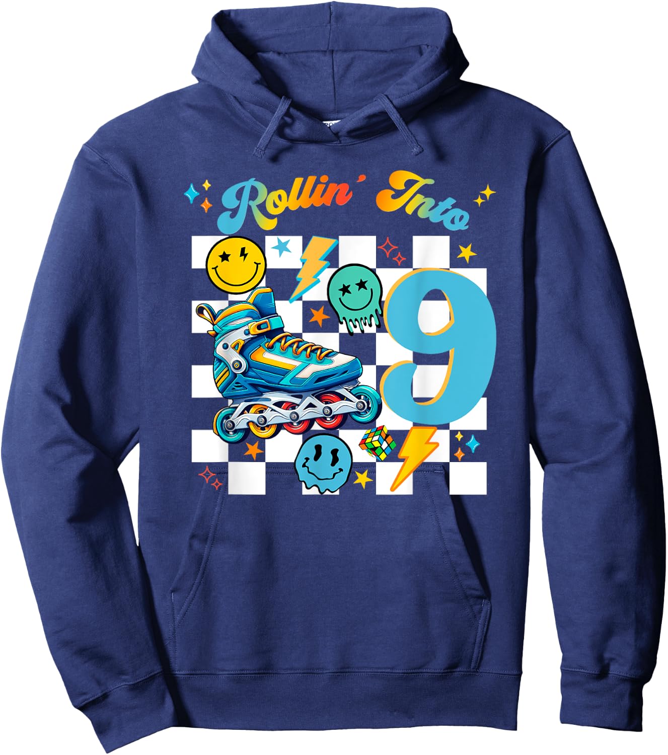 Roller Skating Birthday Dude Boy Roller Skates Retro Party Hoodie - Hoodie | Navy