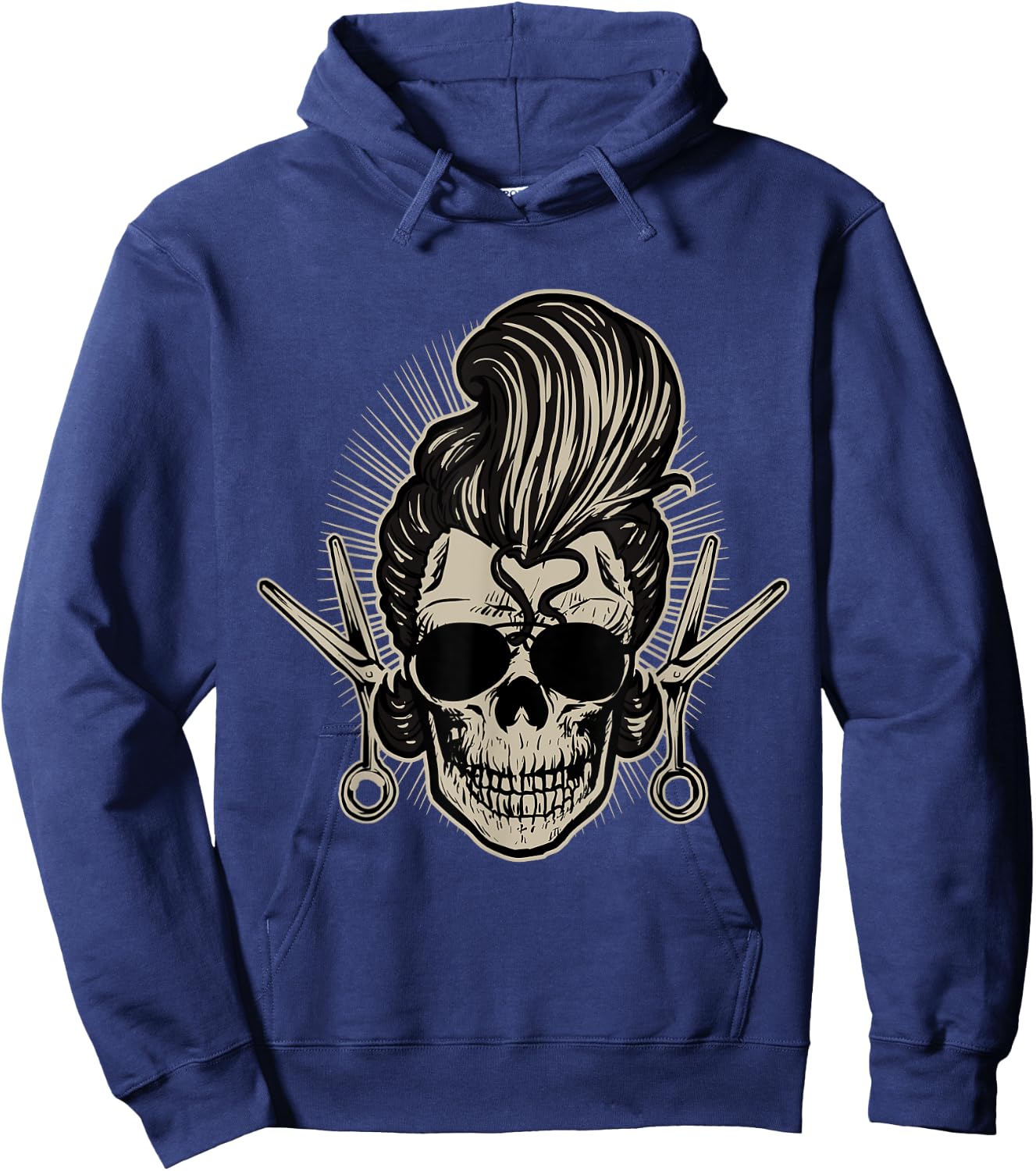 Rockabilly Skull Barber Scissors Biker Rock Music Pin Up Hoodie - Hoodie | Navy