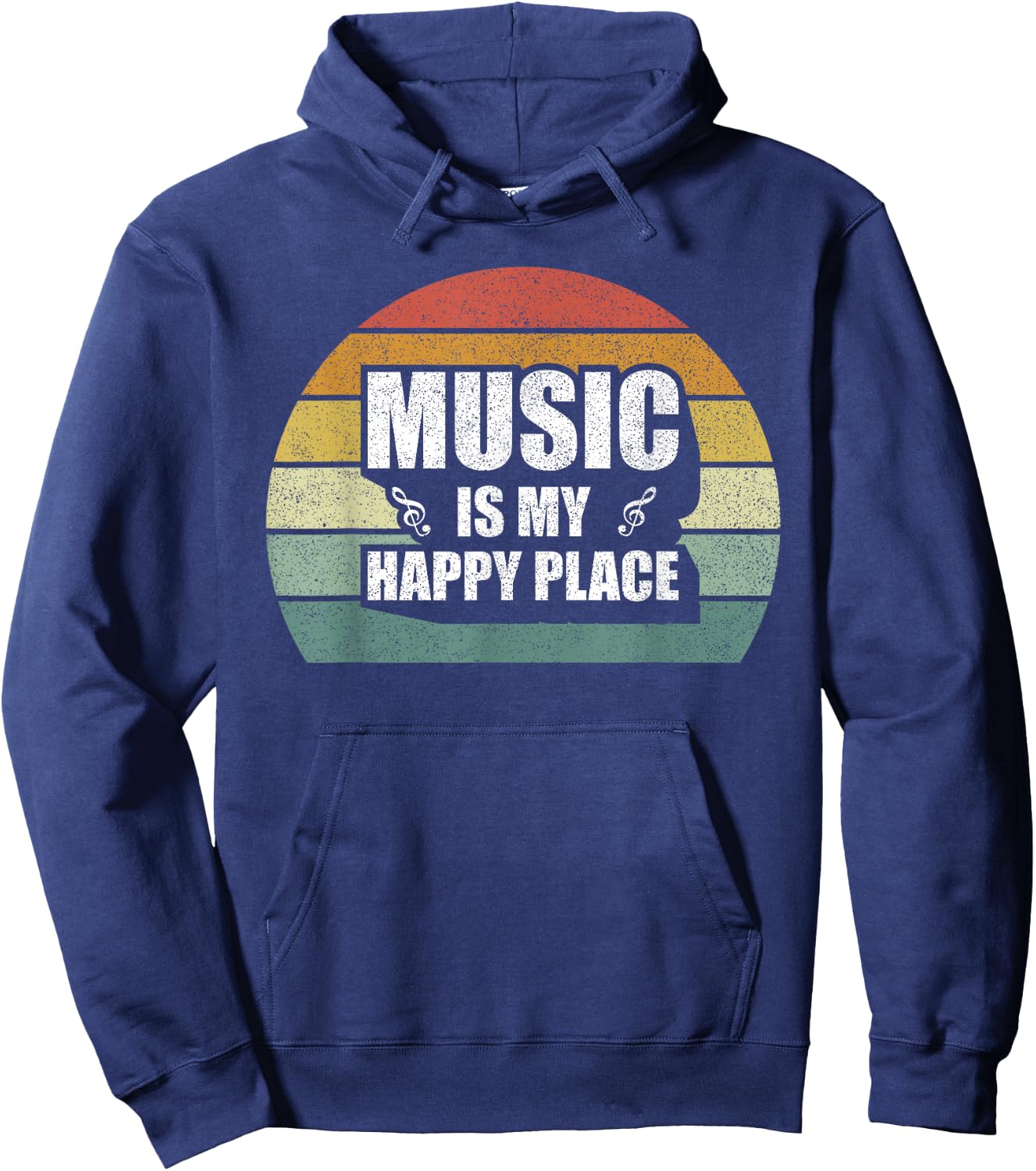 Retro Music Is My Happy Place Shirt Inspiring Music Vintage Hoodie - Hoodie | Navy