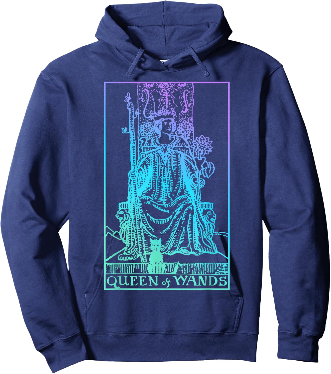 Queen of Wands Tarot Card Rider Waite Witchy Hoodie - Hoodie | Navy