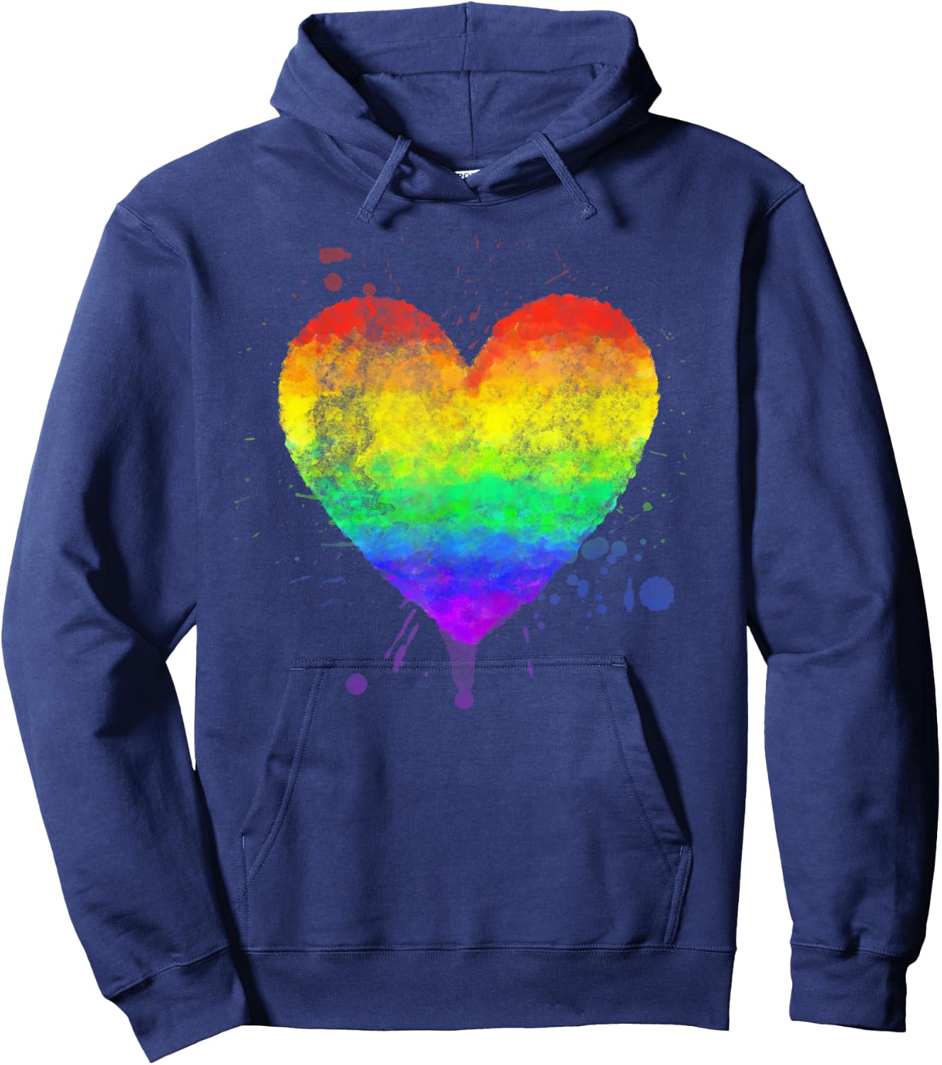 Faded Style Hand Drawn Rainbow Heart Gay Pride Paint Splash Hoodie - Hoodie | Navy