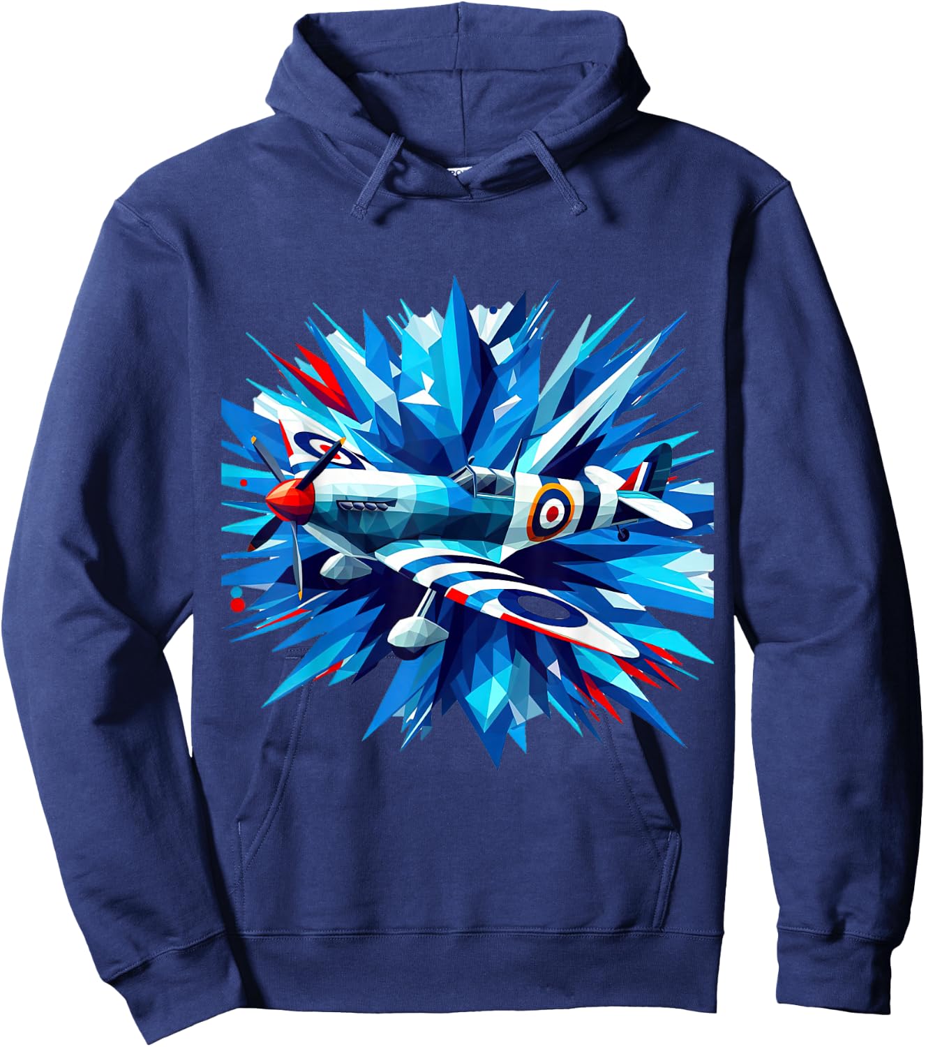 Spitfire WW2 Airplane Rainbow Ice Splash Blue Rays Hoodie - Hoodie | Navy