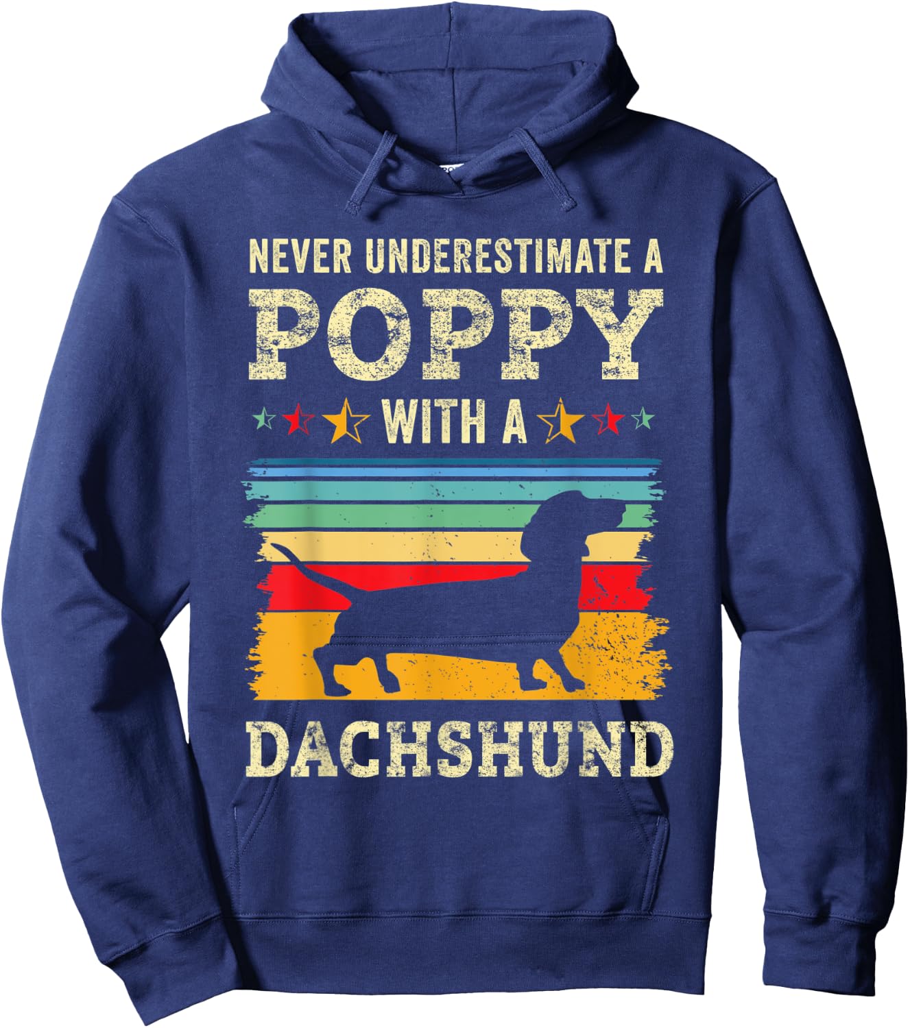 Retro Poppy Dachshund Gift Wiener Dog Owner Doxie Grandpa Hoodie - Hoodie | Navy