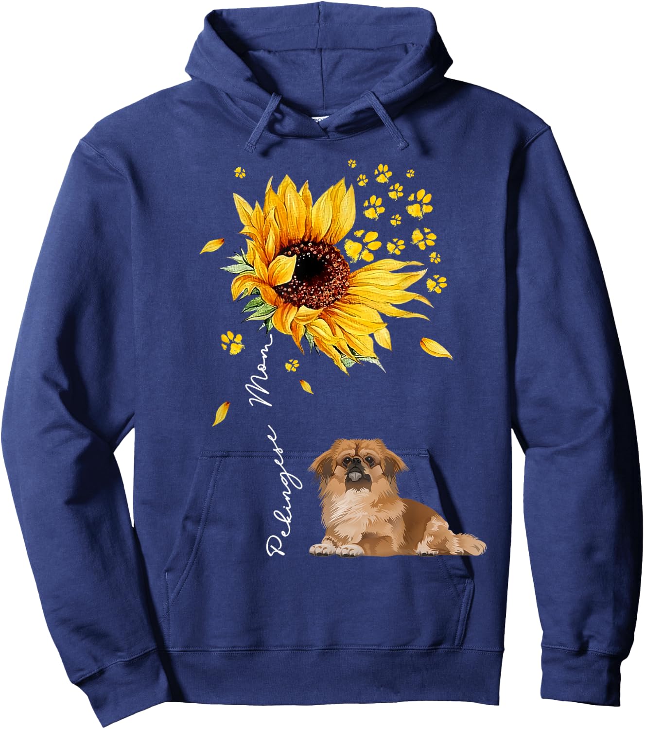 Sunflower Pekingese Mom Dog Lover Gifts Hoodie - Hoodie | Navy