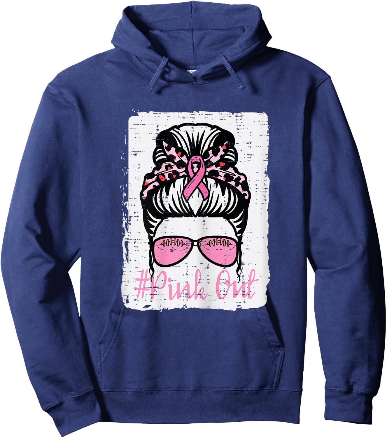 Breast Cancer Messy Bun Pink Out Football Awareness Women Hoodie - Hoodie | Navy