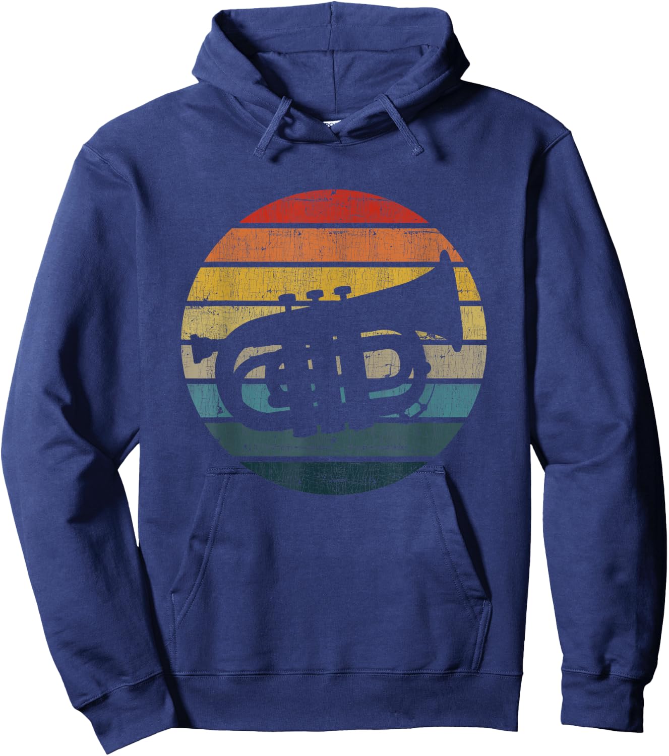Baritone Silhouette On A Distressed Retro Sunset Hoodie - Hoodie | Navy