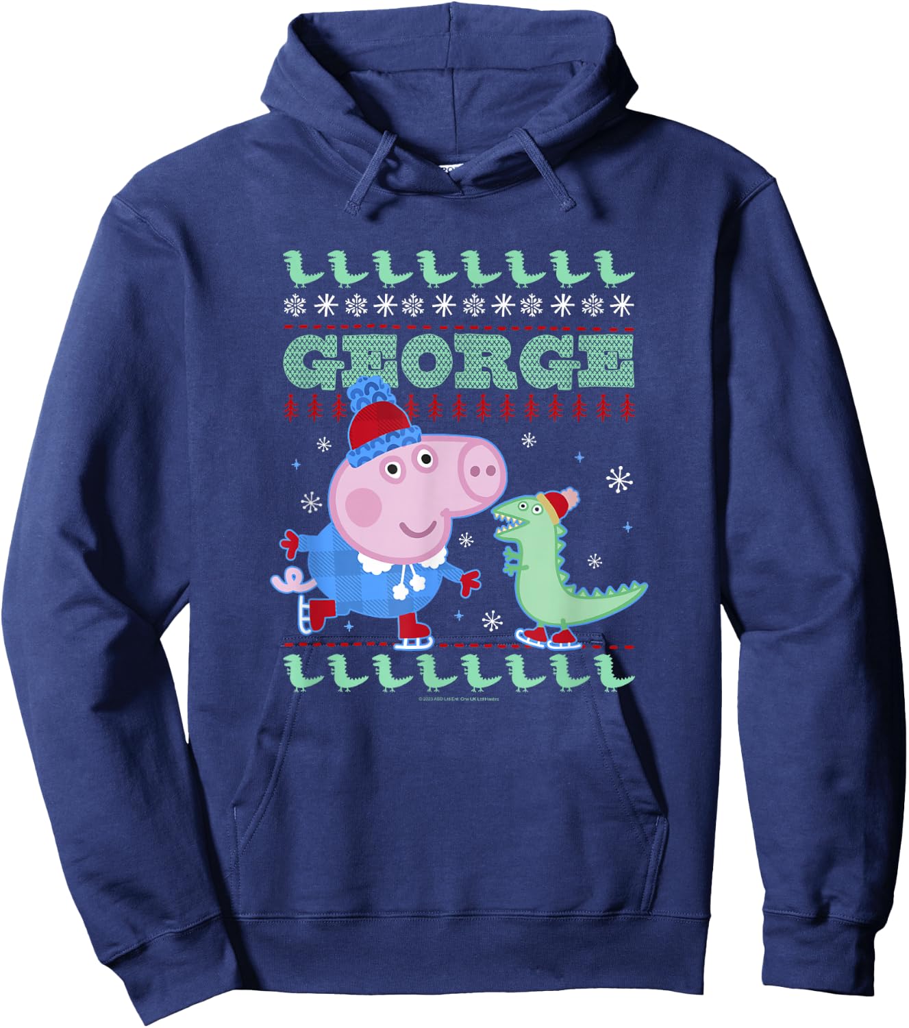 Peppa Pig George Pig Ice Skating Ugly Christmas Sweater Hoodie - Hoodie | Navy