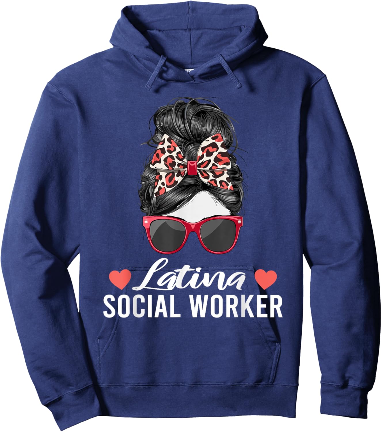Latina Social Worker Messy Bun Hispanic Latin American Women Hoodie - Hoodie | Navy