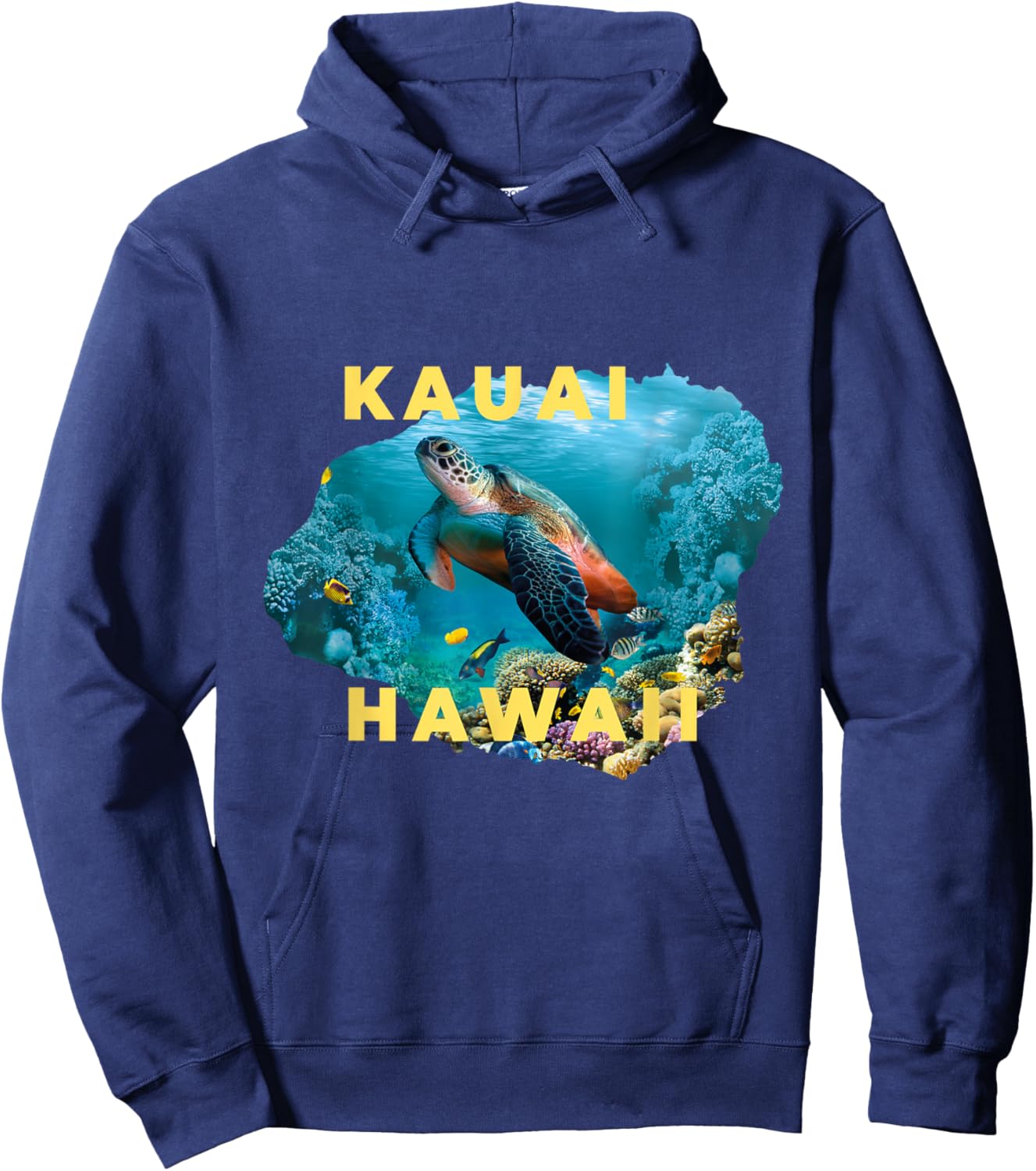 Sea Turtle Inside Kauai Island Map Hawaii Scuba Diving Surf Hoodie - Hoodie | Navy