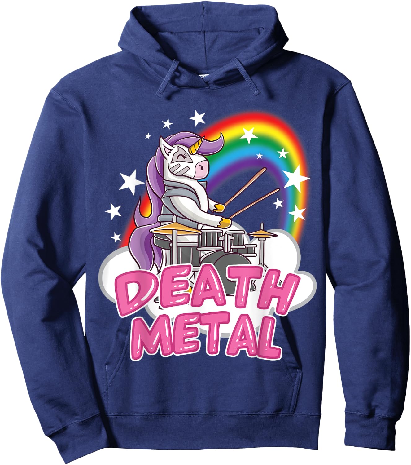Death Metal Pink Unicorn Rock Music Band Drums Drummer Hoodie - Hoodie | Navy