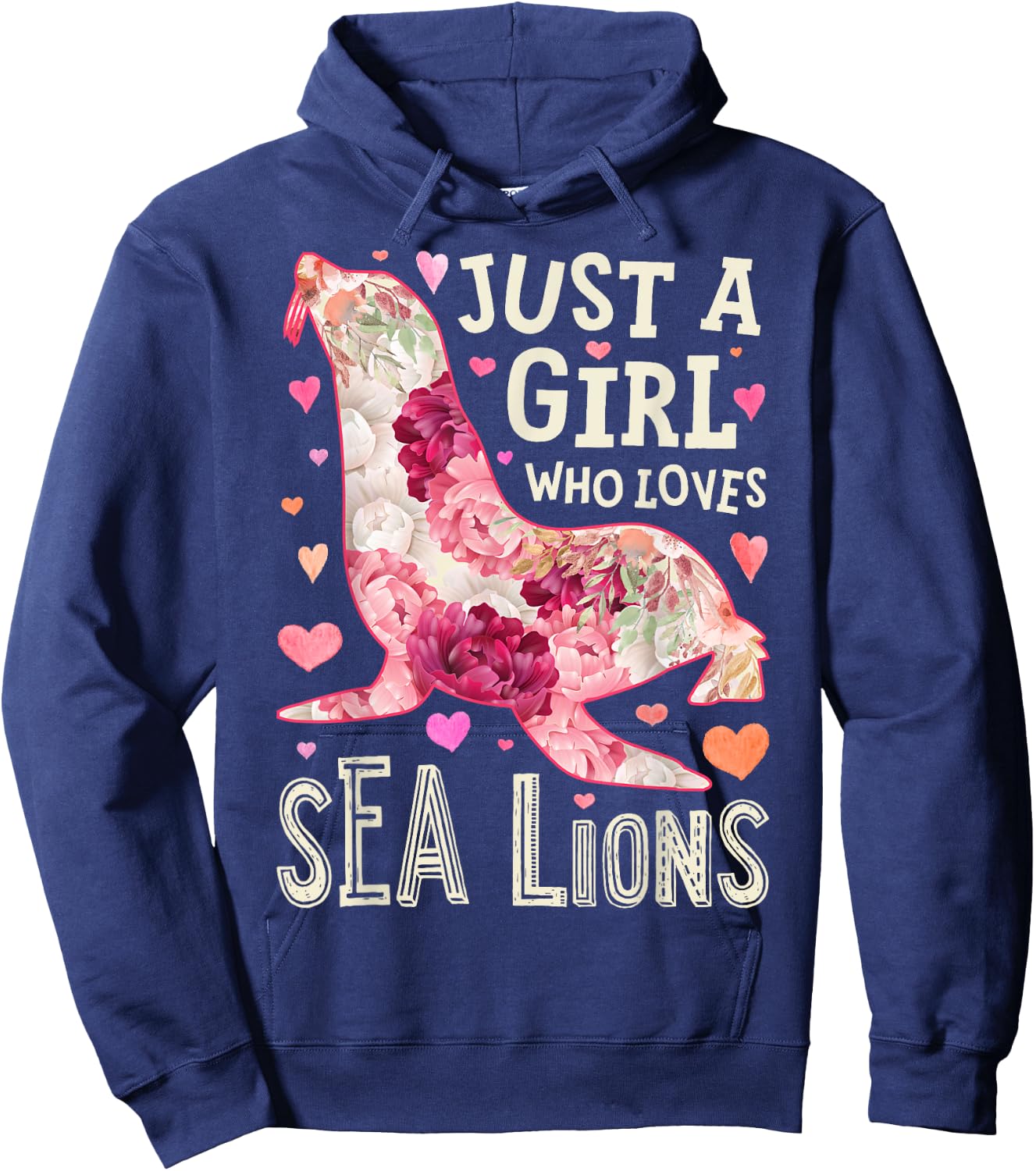 Sea Lion Just A Girl Who Loves Animal Flower Women Floral Hoodie - Hoodie | Navy