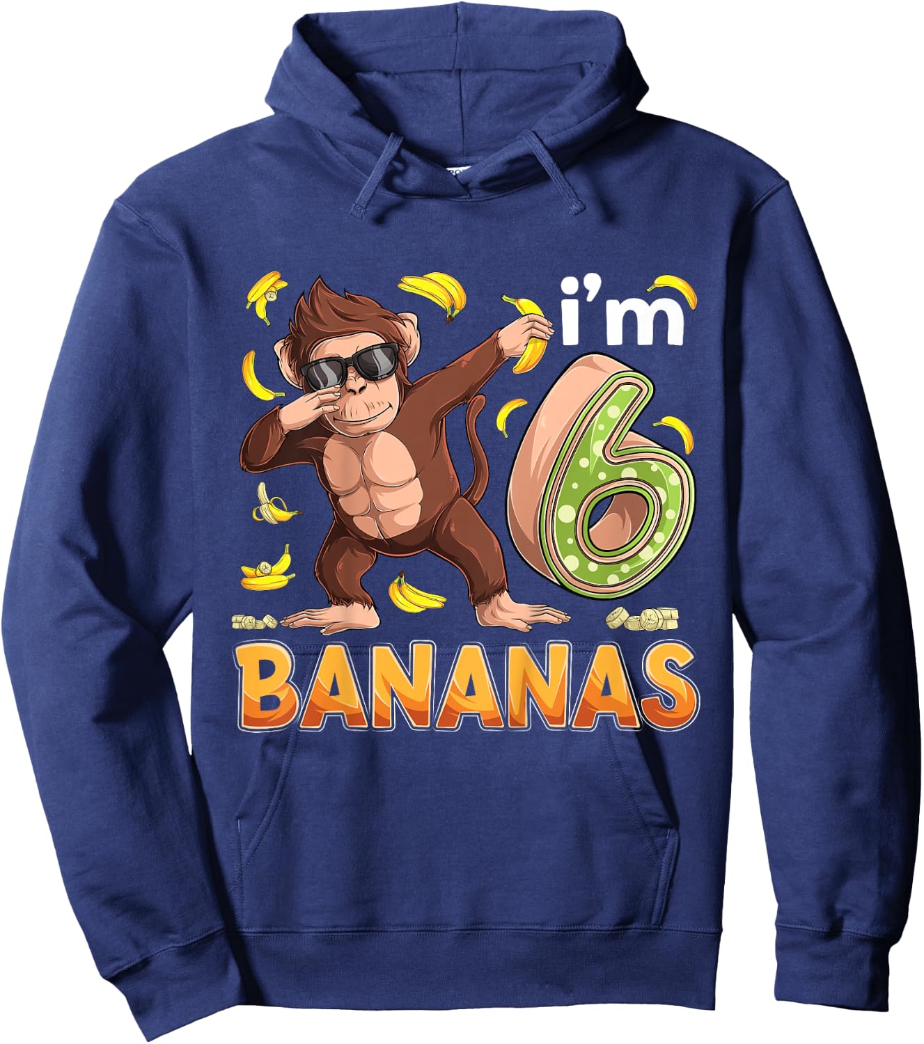 6 Year Old Monkey Birthday Safari Jungle Animal 6th B-day Hoodie - Hoodie | Navy
