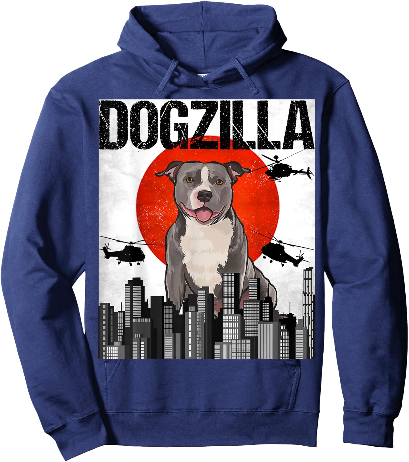 Funny Vintage Japanese Dogzilla Staffordshire Bull Terrier Hoodie - Hoodie | Navy
