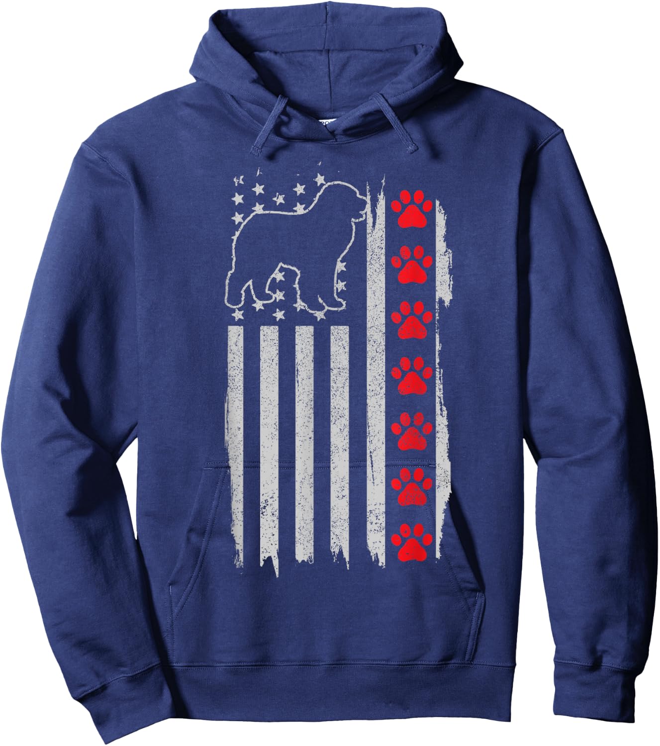 Pyrenees American Flag 4th of July Patriotic Dog Hoodie - Hoodie | Navy