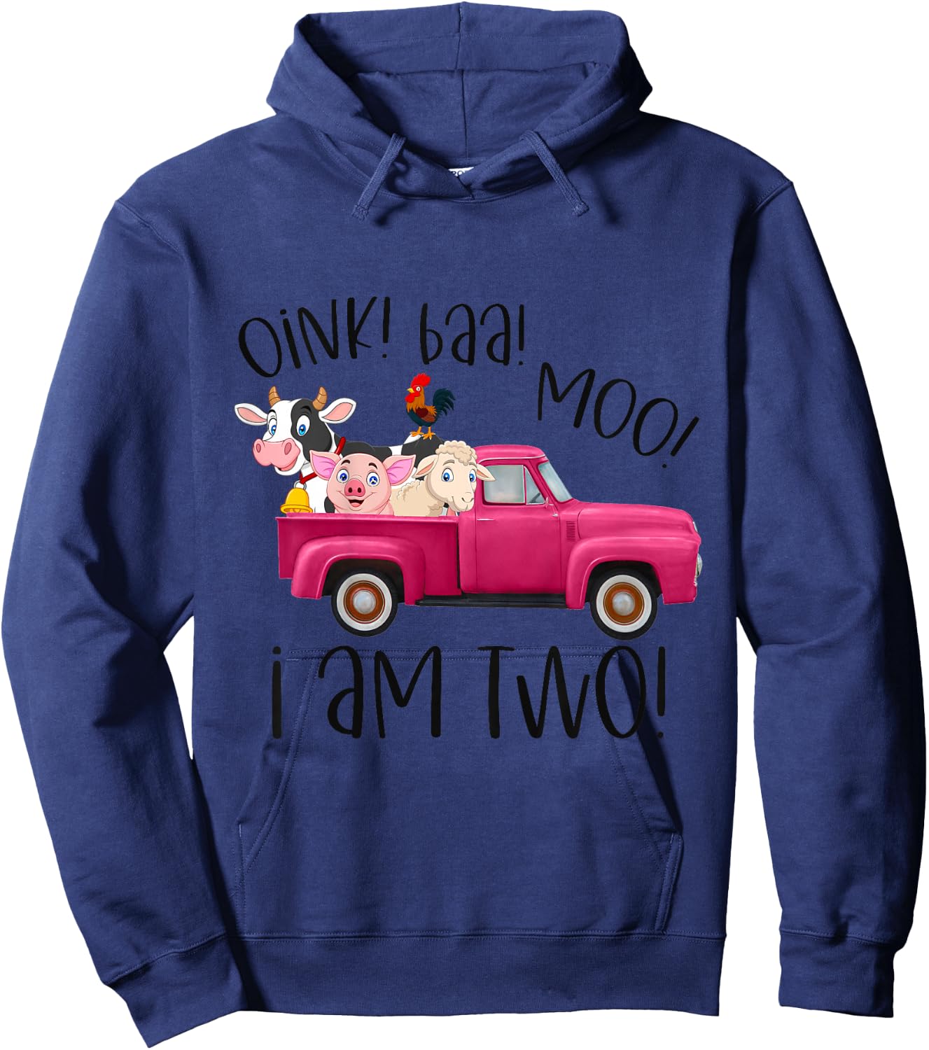 Oink Baa Moo I Am Two Farm Animals Pink Truck Birthday Girl Hoodie - Hoodie | Navy
