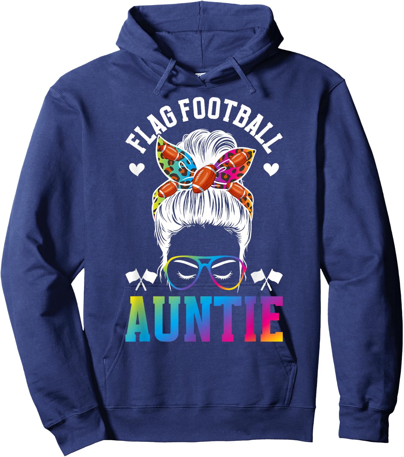Flag Football Auntie Messy Bun Flag Football Player Aunt Hoodie - Hoodie | Navy