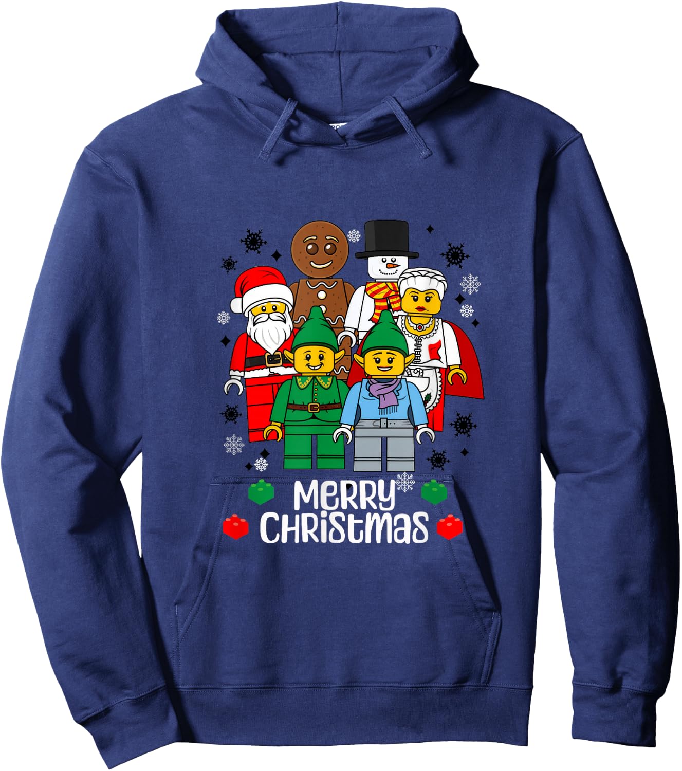 Merry Christmas Building Bricks Santa Elf Snowman Figures Hoodie - Hoodie | Navy