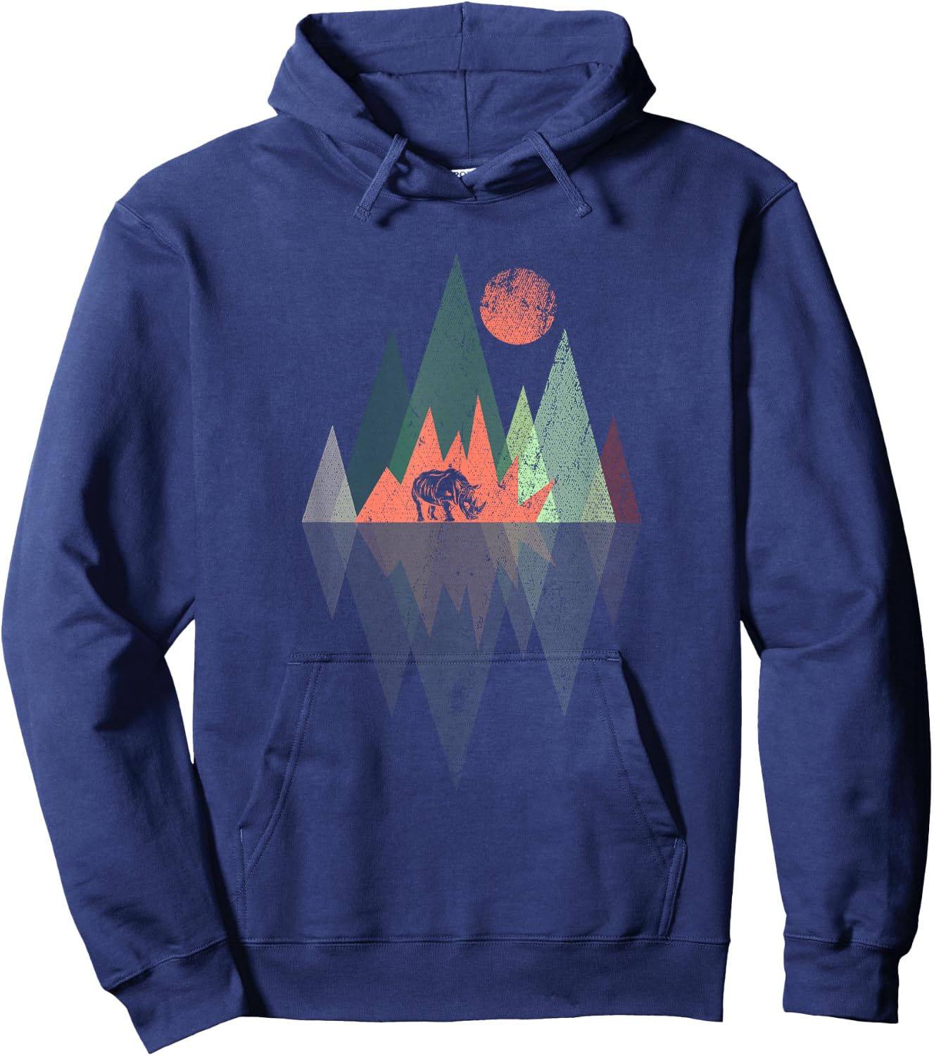 Animal Geometric Pattern Colorful Rhino Hoodie - Hoodie | Navy