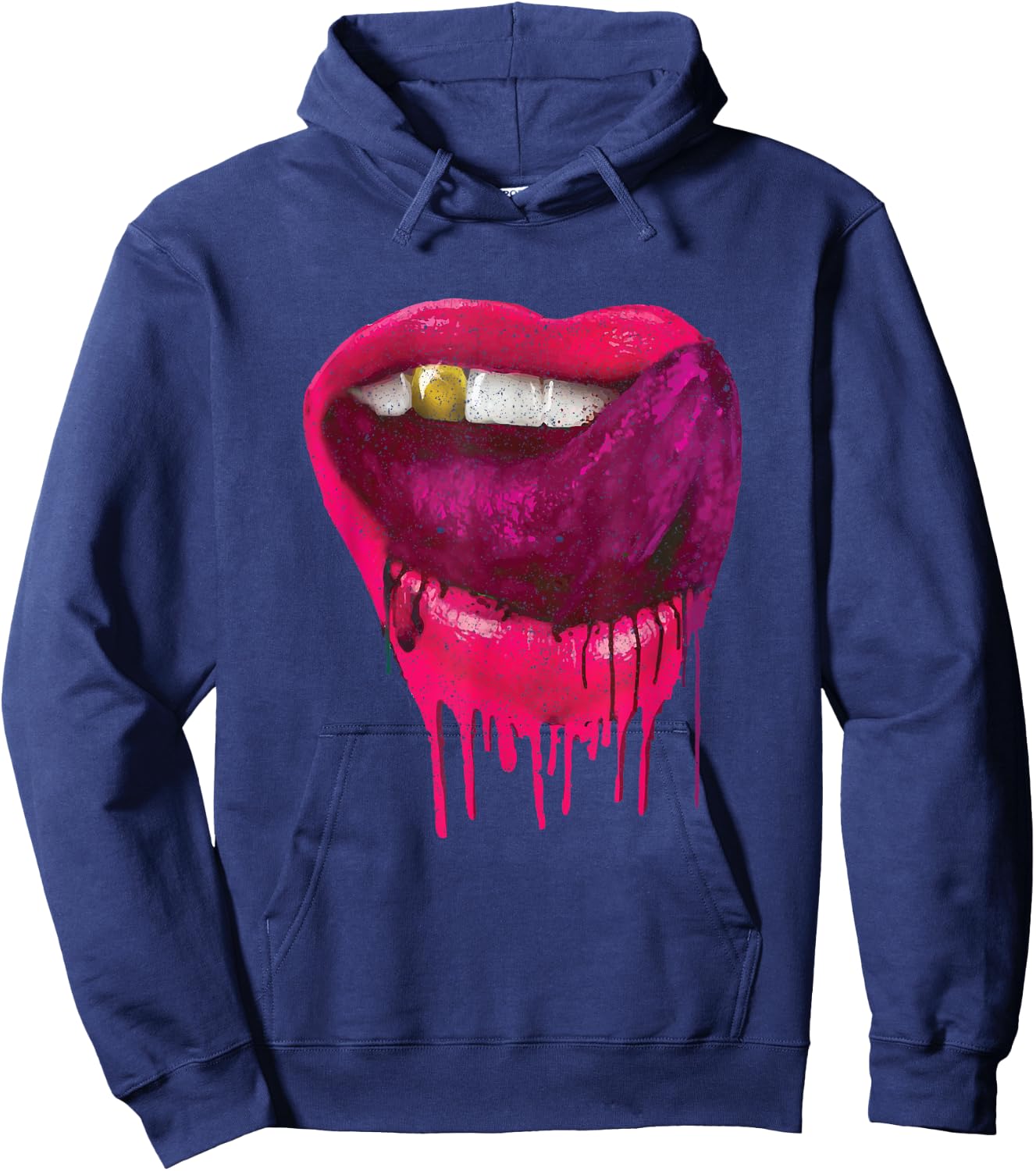 Hot Pink Lips Mouth Tongue Out - Cool Vintage Retro Hoodie - Hoodie | Navy