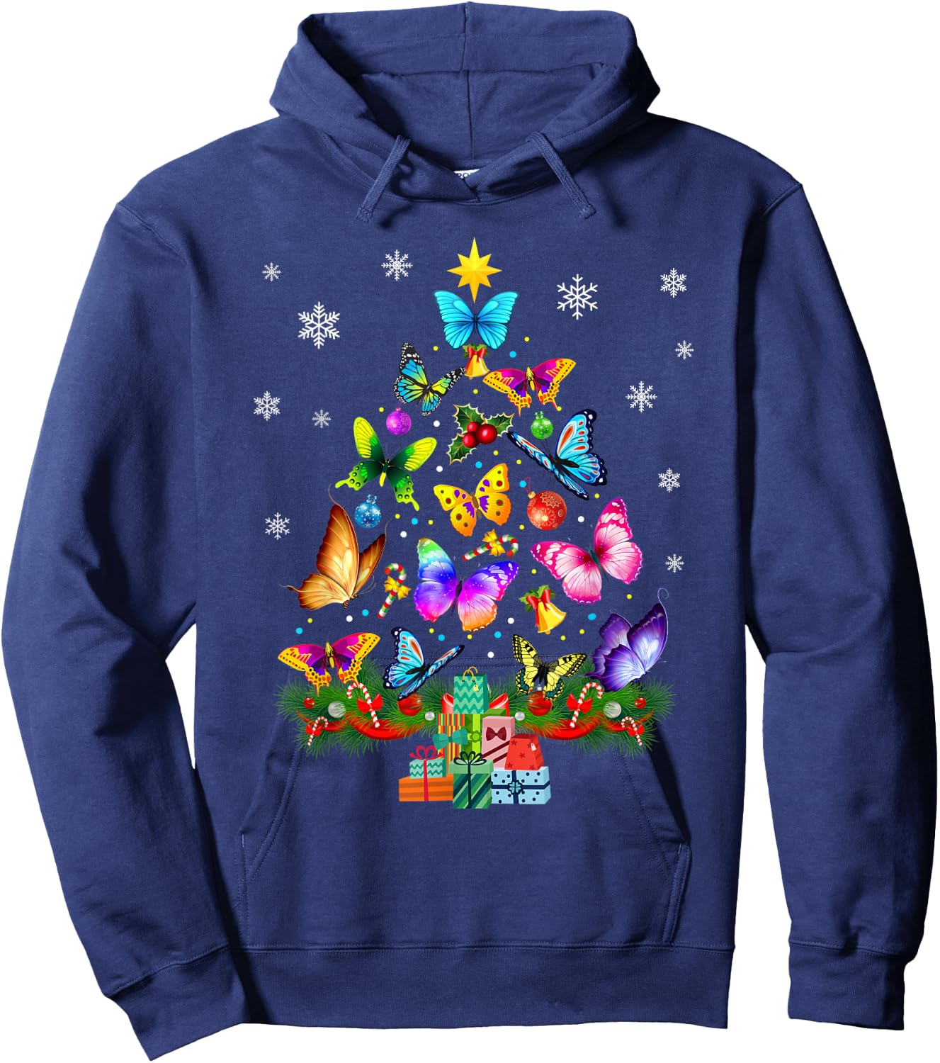 Butterfly Christmas Tree Lights Girl Women Cute Butterfly Hoodie - Hoodie | Navy