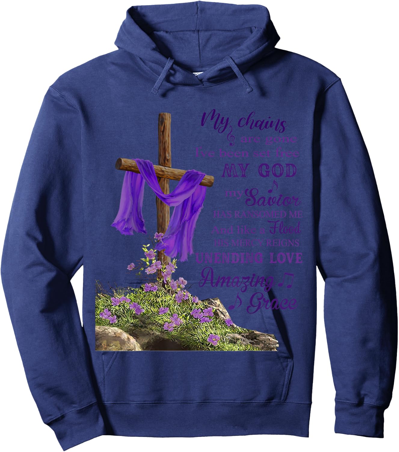 Christian Cross Amazing Purple Grace Love Women Hoodie - Hoodie | Navy