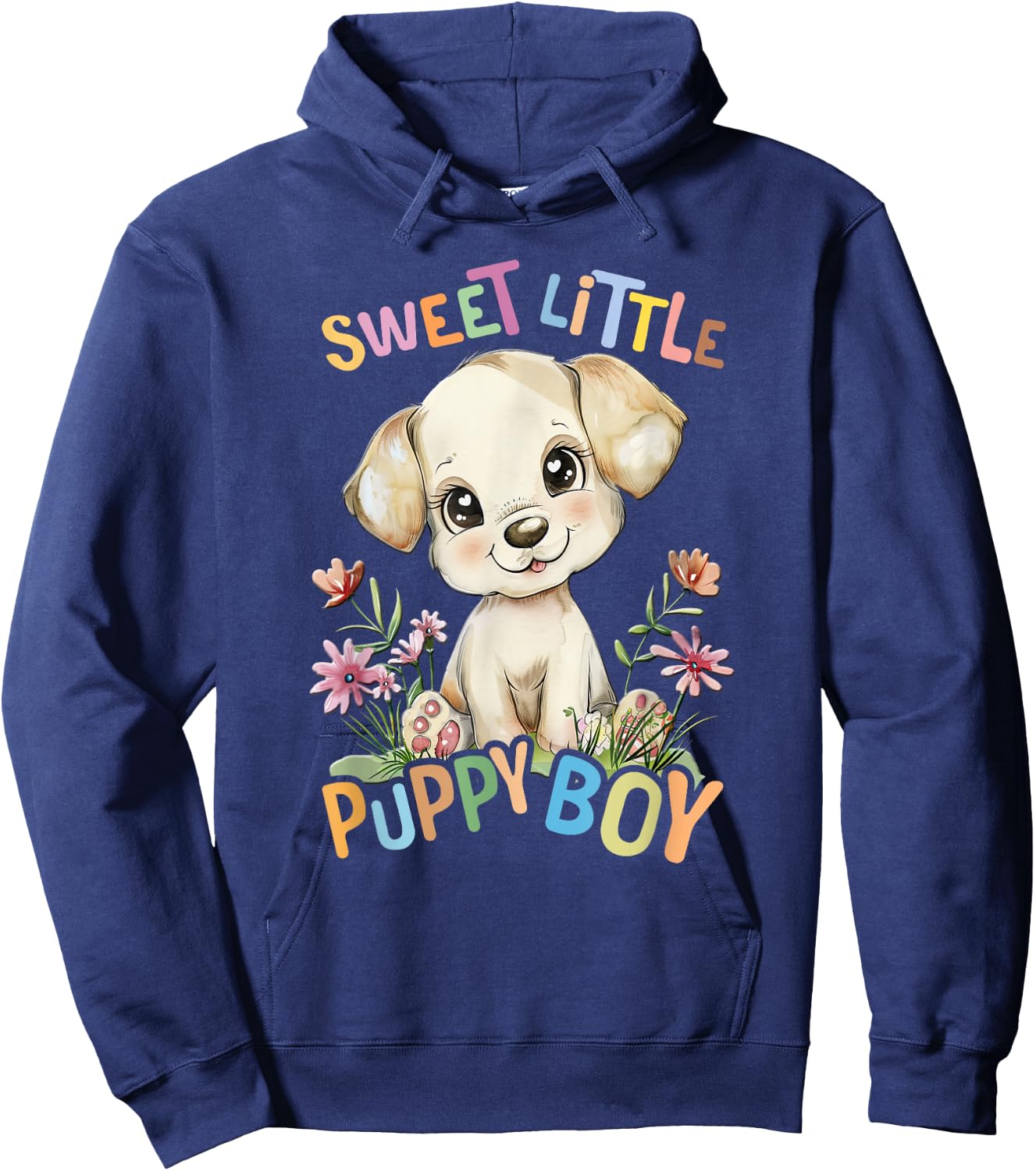 Baby Puppy Dog with Flowers Cute Puppies Pet Son Puppyboy Hoodie - Hoodie | Navy