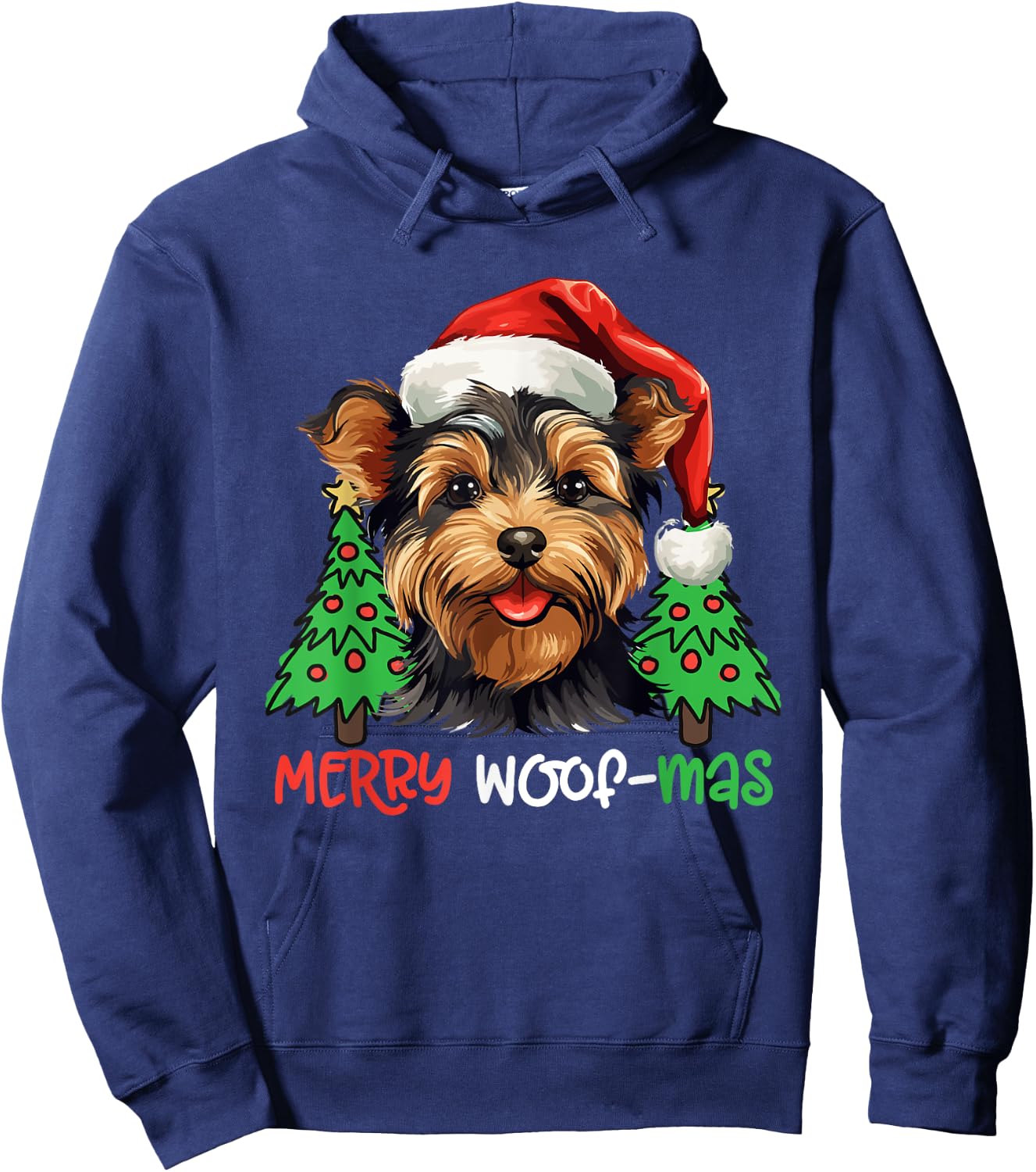 Yorkshire Terrier Yorkie Merry Woof-mas Christmas X-mas Hoodie - Hoodie | Navy