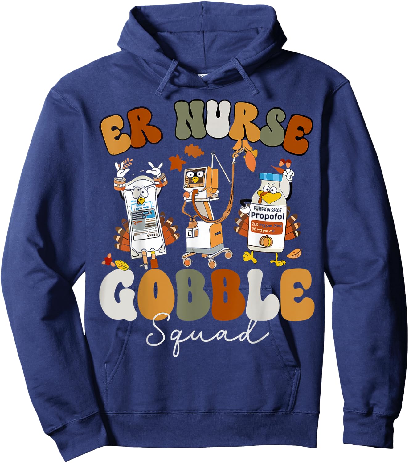 ER Nurse Turkey Gobble Squad ER Nurse Thanksgiving Hoodie - Hoodie | Navy