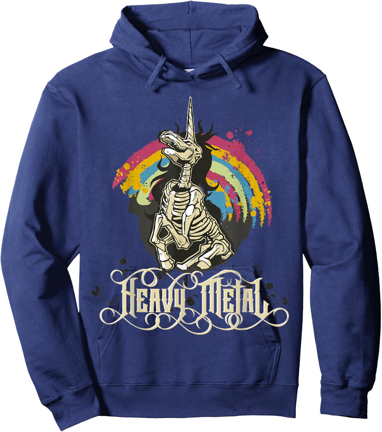 Heavy Metal Funny Skull Unicorn Hoodie - Hoodie | Navy