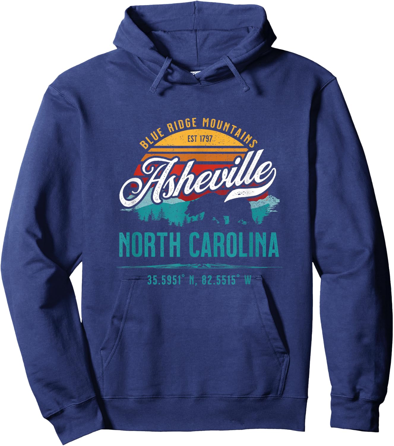 Asheville North Carolina Retro Sunset Blue Ridge Mountains Hoodie - Hoodie | Navy