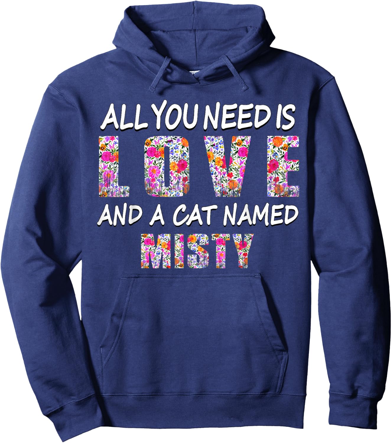 All you need is love and a cat named Misty Vintage Floral Women Kids Hoodie - Hoodie | Navy