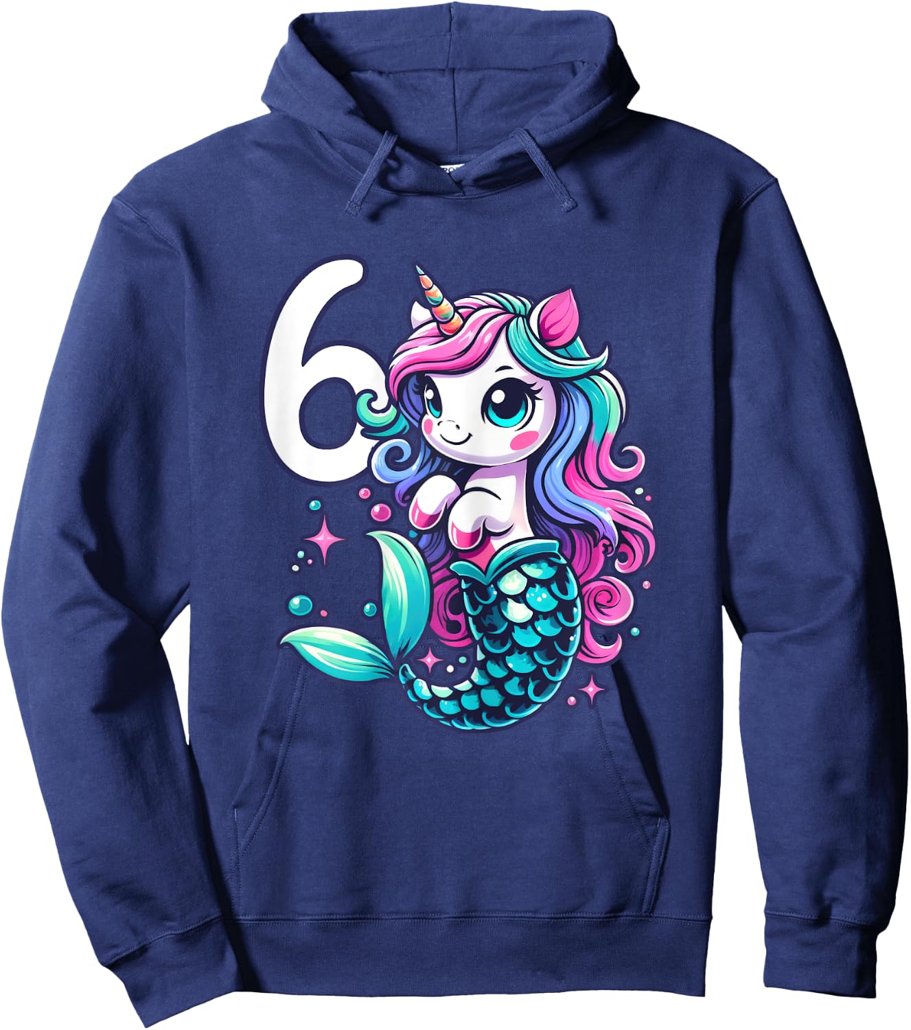 Unicorn Mermaid 6th Birthday 6 Year Old Party Girls Outfit Hoodie - Hoodie | Navy