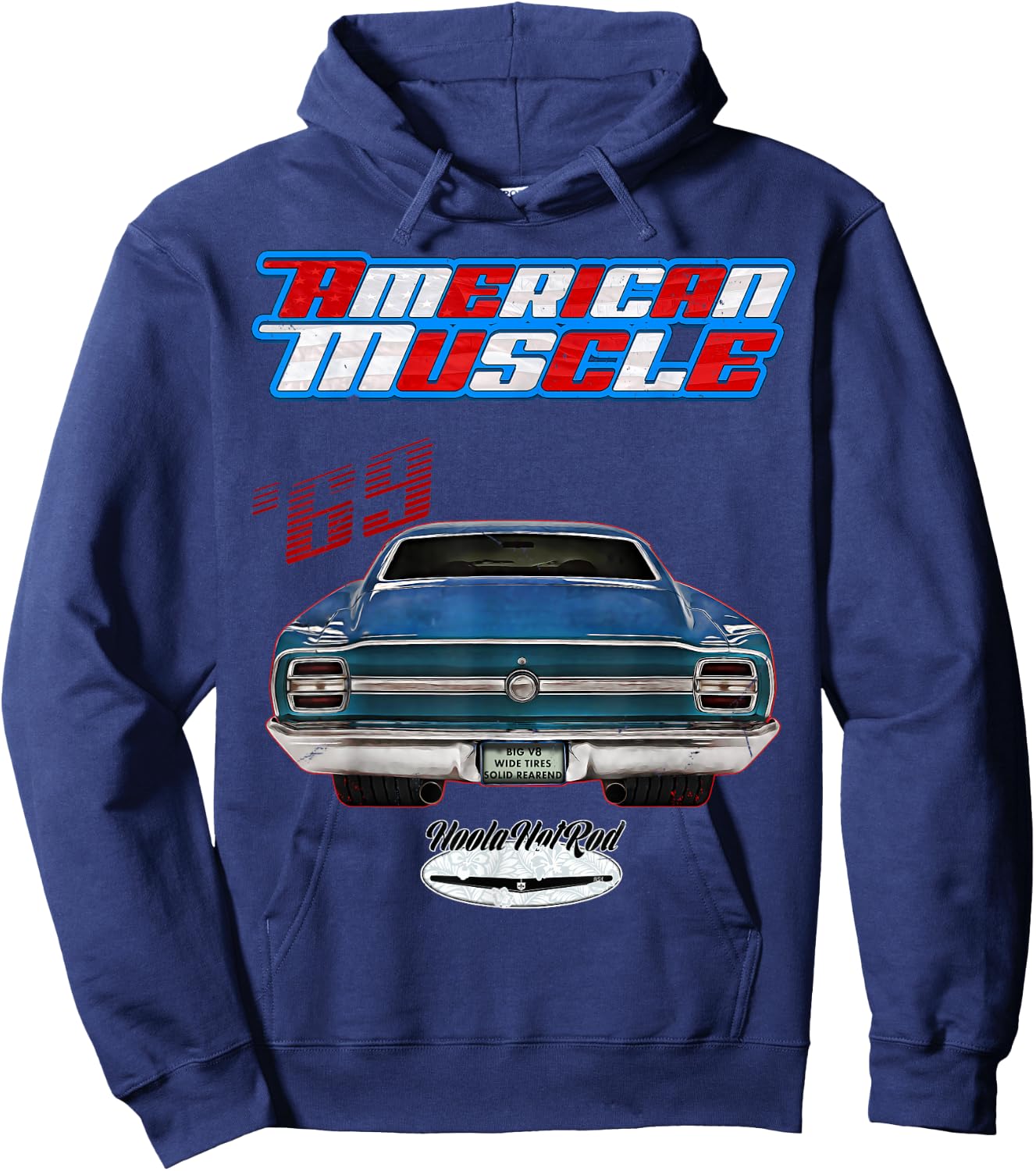 Hoola Hotrod 1969 Torino Hot Rod Muscle Car Pony Car Adult Black Cotton Polyester Small Classic Fit Pull On Short Sleeve Hoodie - Hoodie | Navy