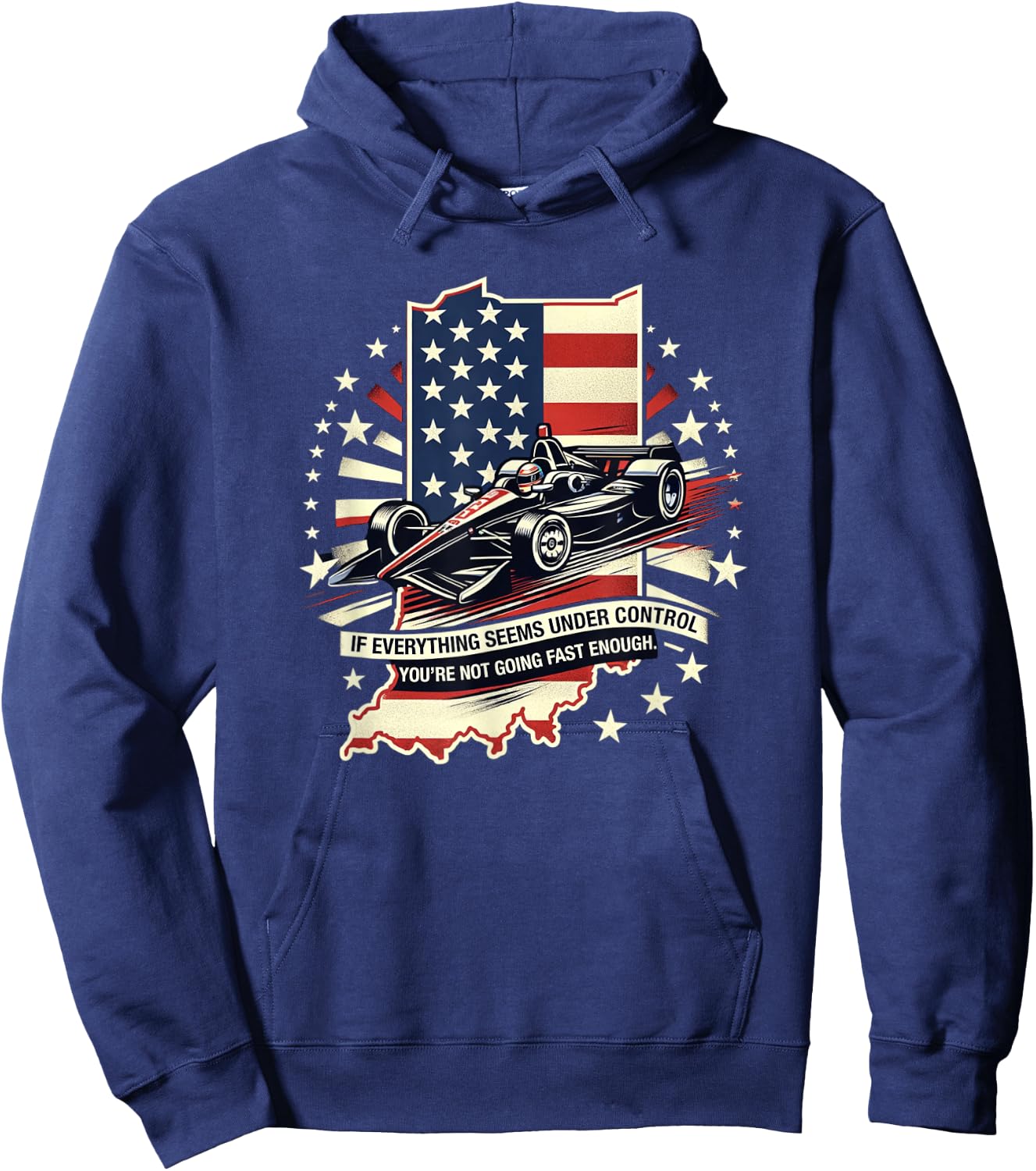 Indiana Patriotic Racecar Fast Enough Distressed Graphic Hoodie - Hoodie | Navy