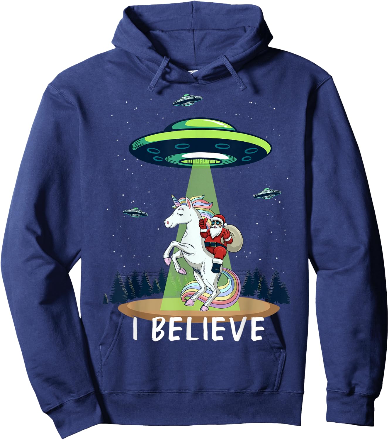 Santa Claus Riding Unicorn Alien space UFO Christmas Design Hoodie - Hoodie | Navy