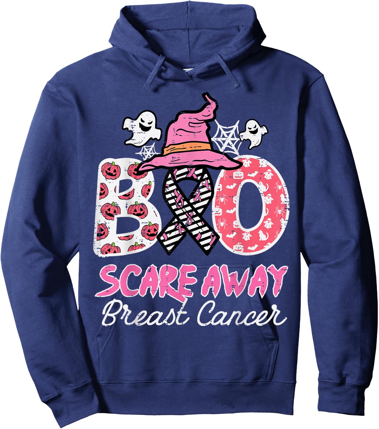 Halloween Boo Scare Breast Cancer Awareness Men Women Kids Hoodie - Hoodie | Navy