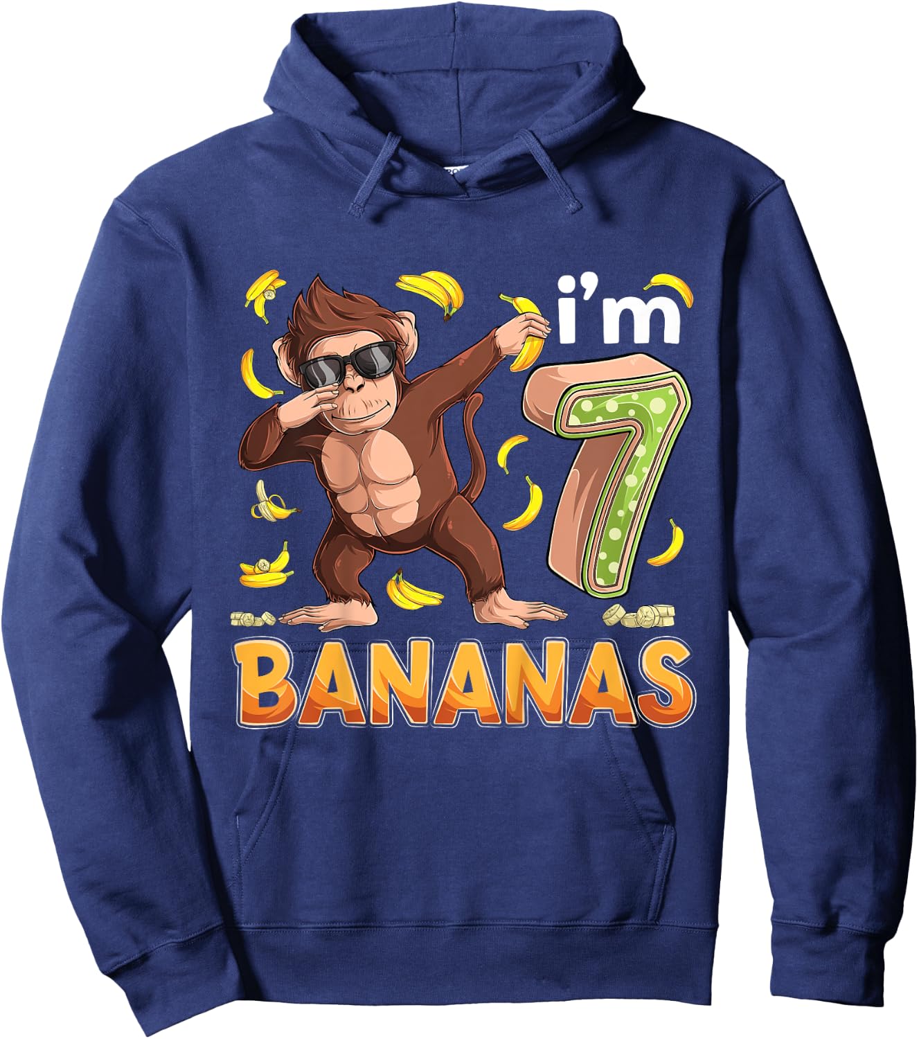 7 Year Old Monkey Birthday Safari Jungle Animal 7th B-day Hoodie - Hoodie | Navy