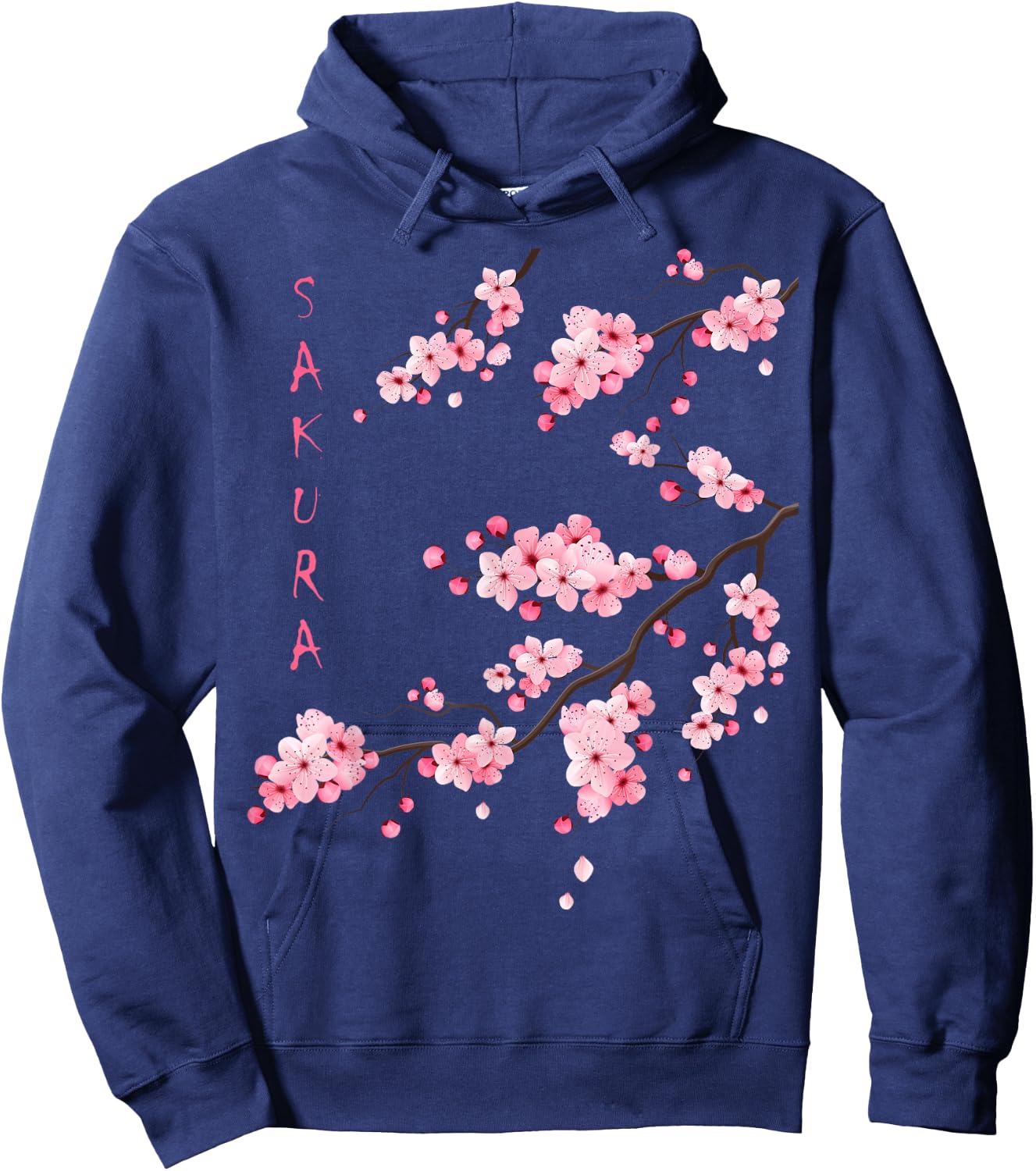 Vintage Sakura Cherry Blossom Japanese Graphical Art Hoodie - Hoodie | Navy