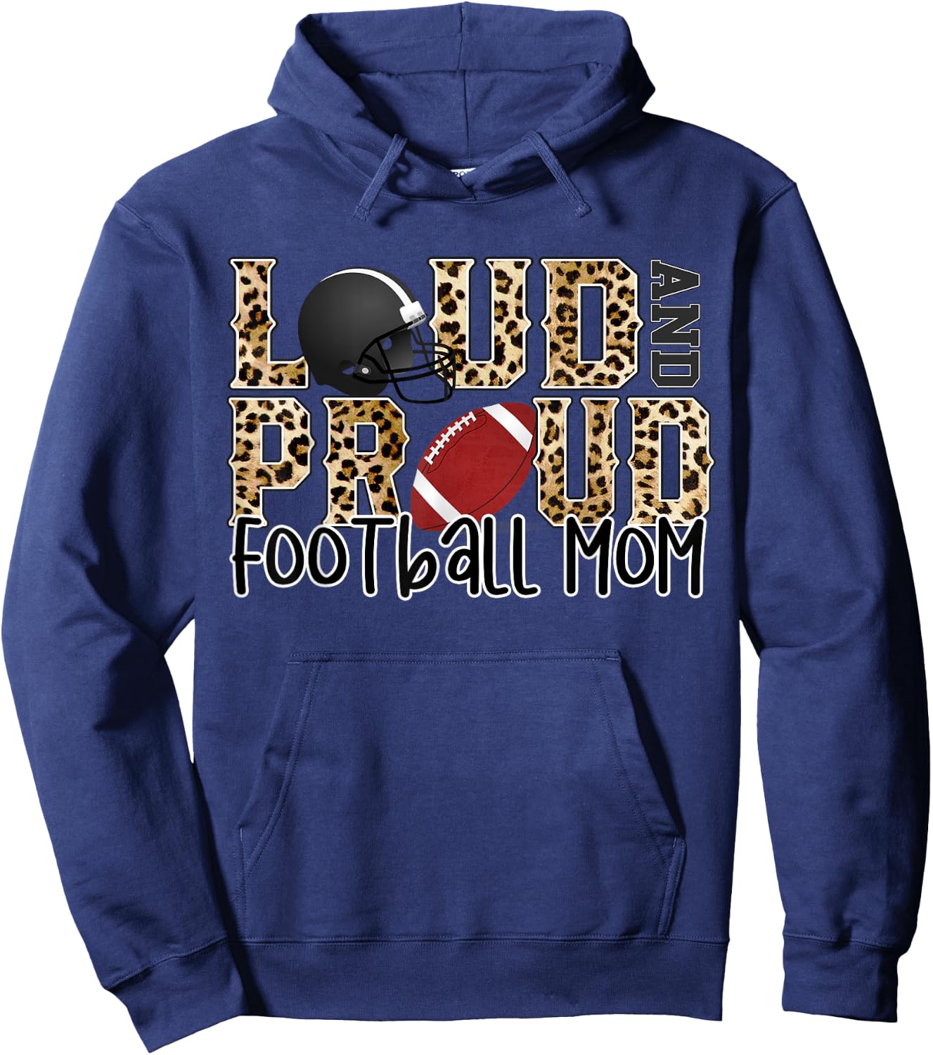 Loud Proud Moms Football Leopard Print Cheetah Pattern Hoodie - Hoodie | Navy