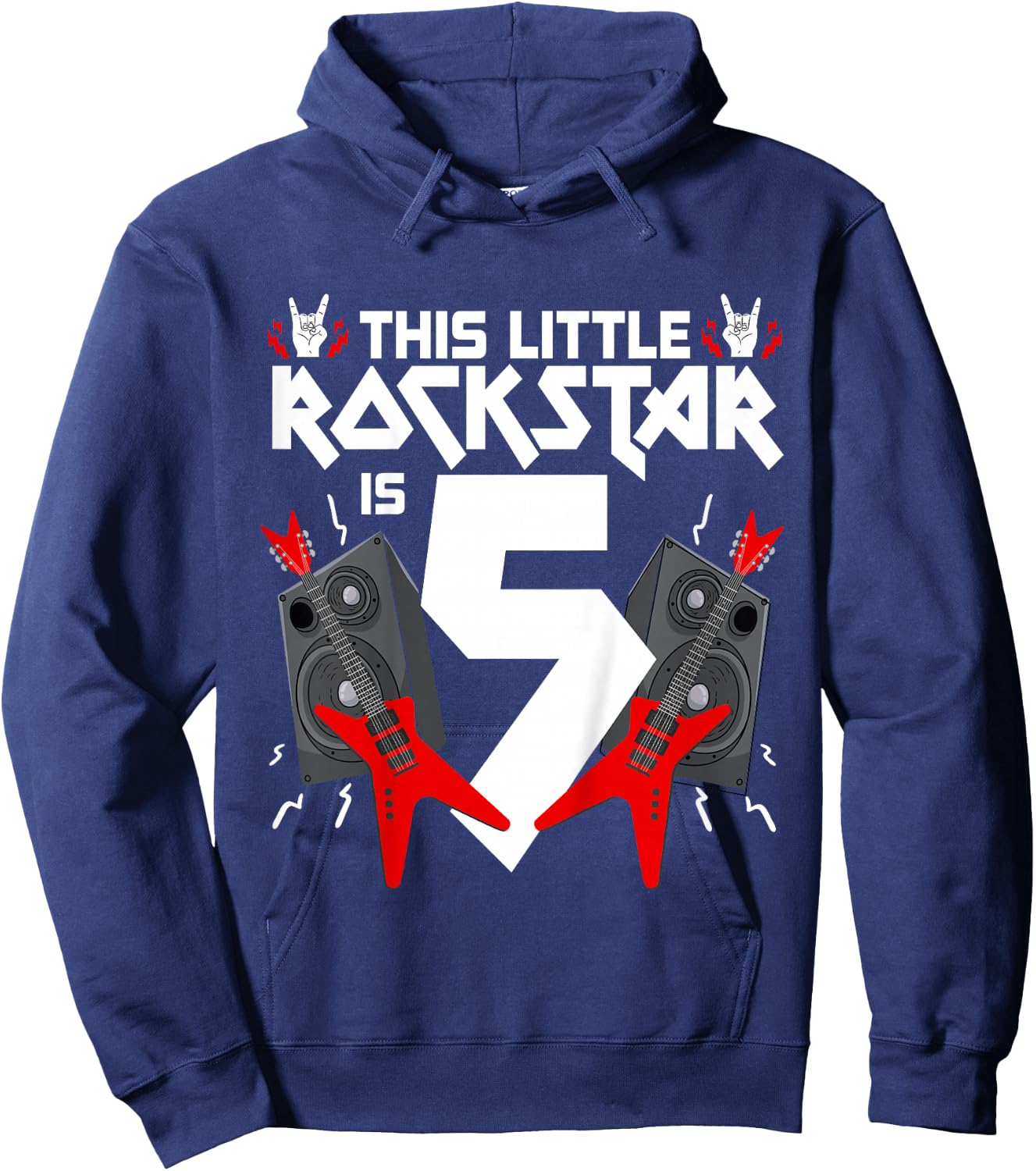 5 Year Old Rock And Roll Star Birthday Party Guitar 5th Gift Hoodie - Hoodie | Navy