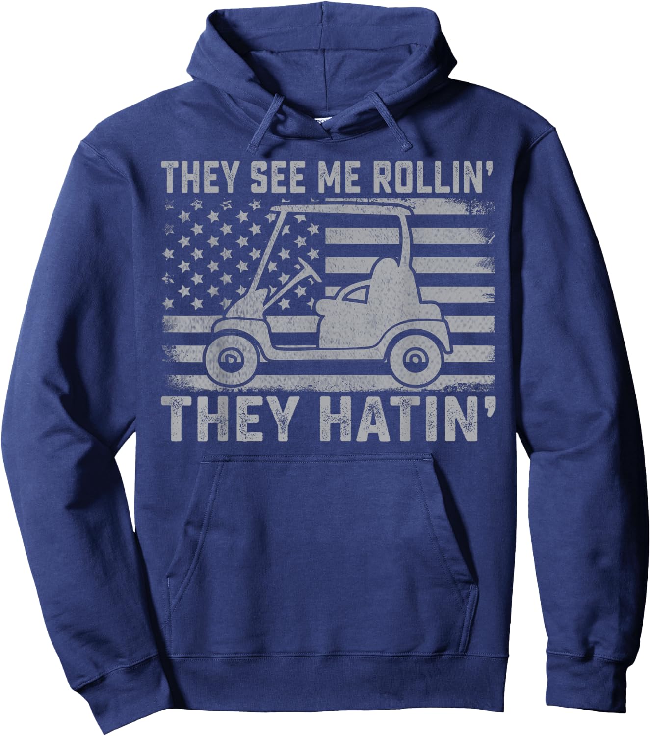 Funny Golfer Dad Husband US Flag They See Me Rolling Hoodie - Hoodie | Navy