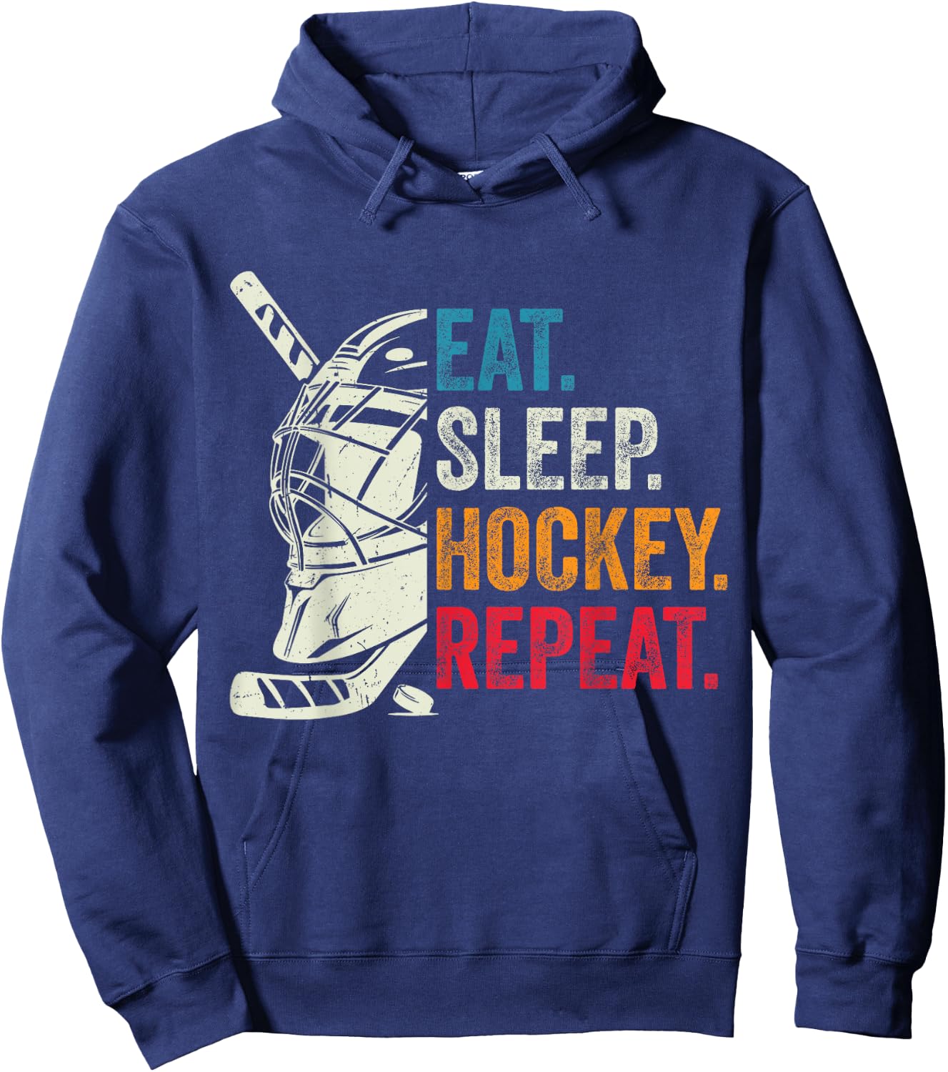 Eat Sleep Hockey Repeat Kids Adult Ice Hockey Goalie Vintage Hoodie - Hoodie | Navy
