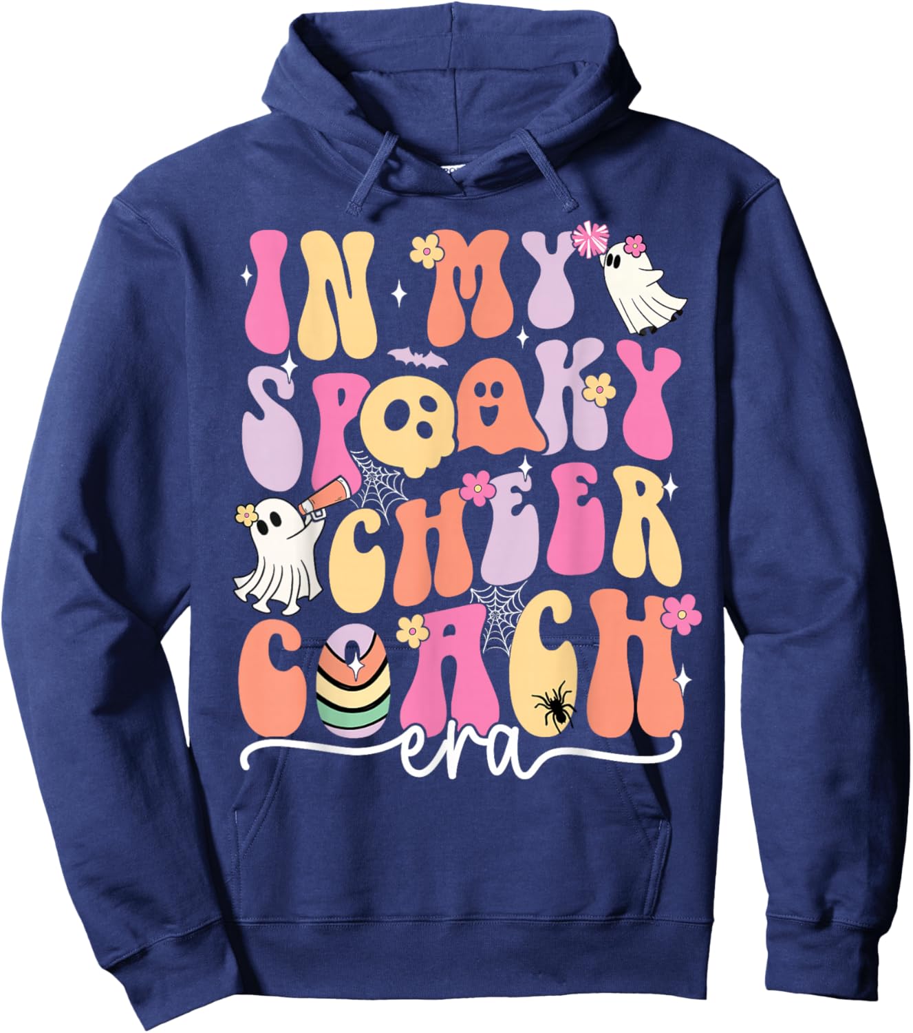 In My Spooky Cheer Coach Era Halloween Ghost Floral Groovy Hoodie - Hoodie | Navy