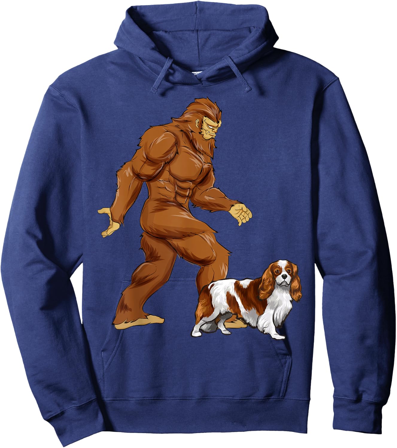 Fun Bigfoot Walking Cavalier King Charles Spaniel Sasquatch Hoodie - Hoodie | Navy