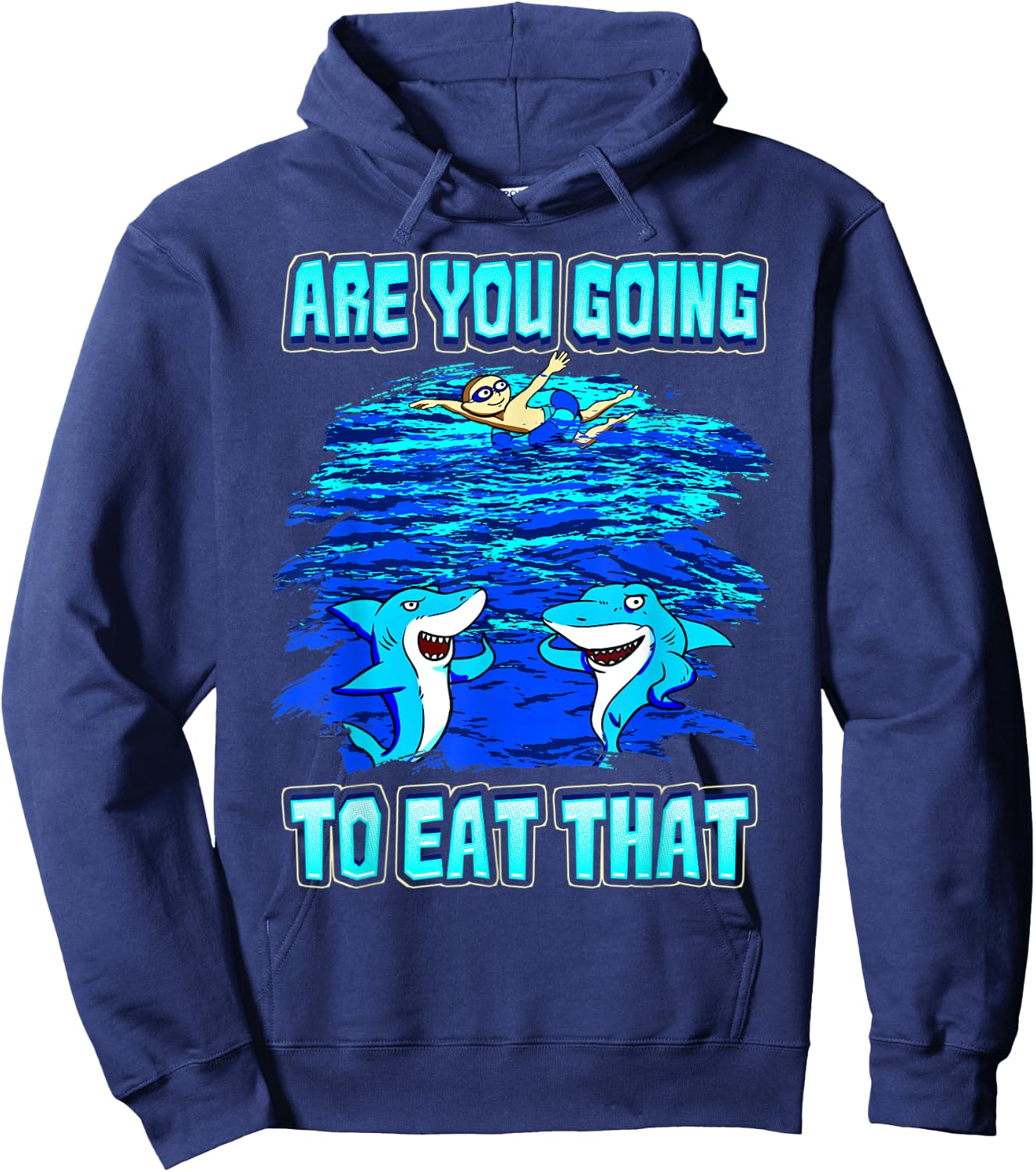 Shark Humor Ocean Swimmers Beware Funny Shark Hoodie - Hoodie | Navy