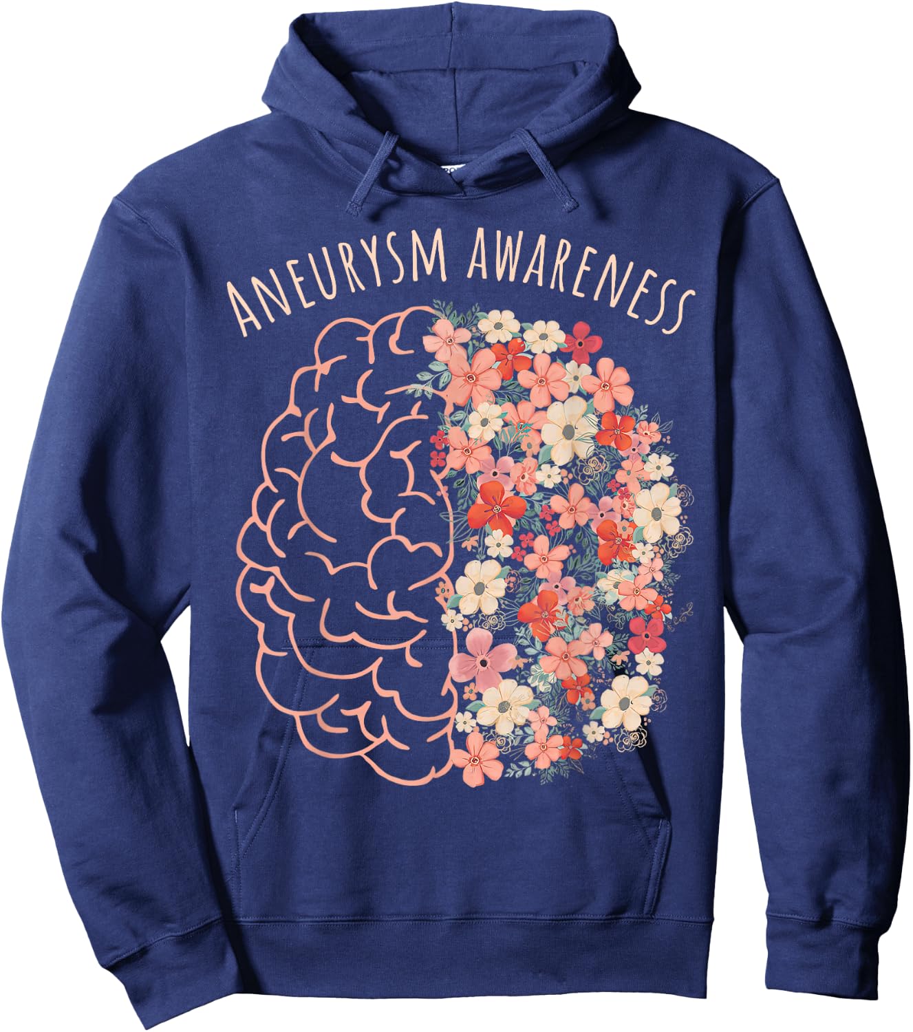 Aneurysm Awareness Brain Floral Aneurysm Warrior Hoodie - Hoodie | Navy