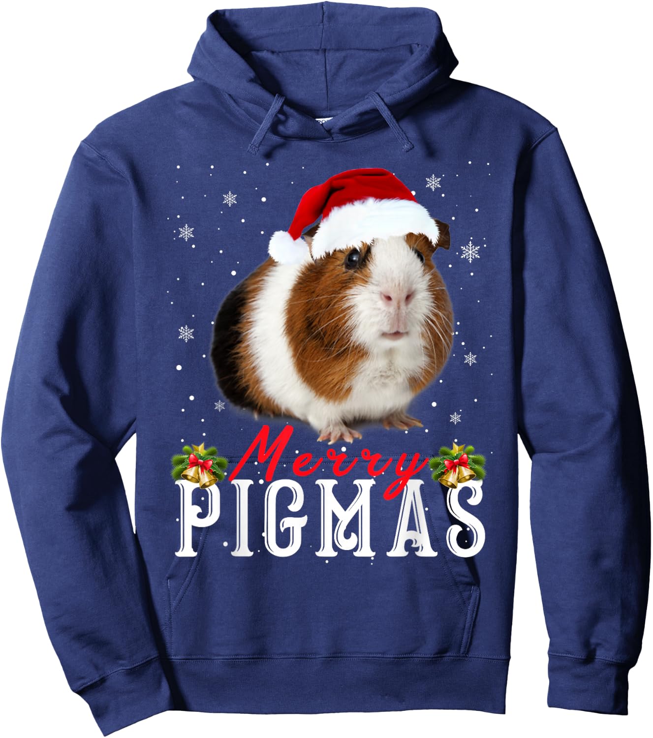 Merry Pigmas Face Mask Funny Guinea Pig Christmas Santa Xmas Hoodie - Hoodie | Navy