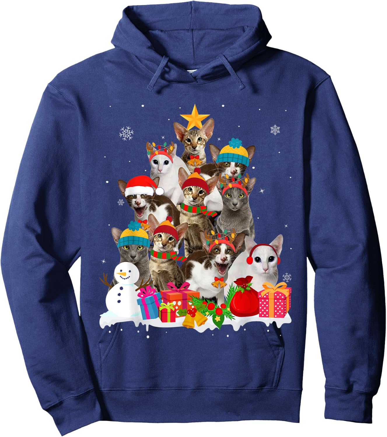 Funny Oriental Shorthair Christmas Tree Pet Cat Lover Gift Men Women Kids Hoodie - Hoodie | Navy