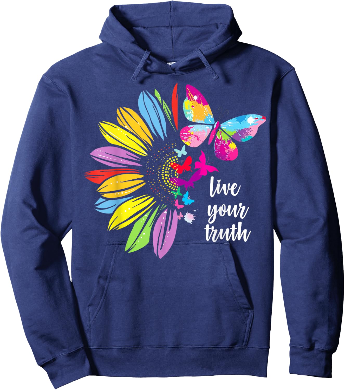 Empowering Live Your Truth Quote Butterflies Sunflower Pride Hoodie - Hoodie | Navy